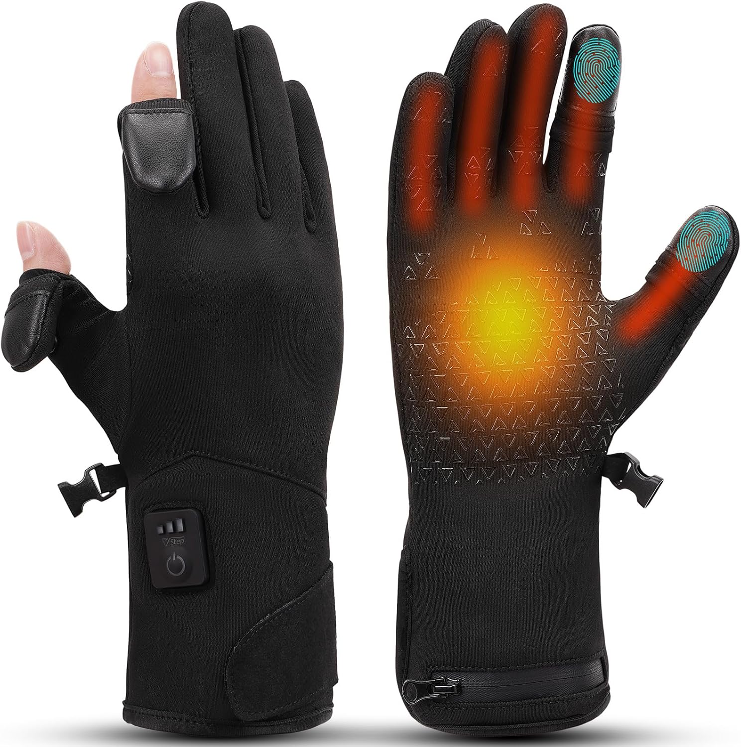 V.Step Fingerless Heated Gloves for Arthritis Relief Rechargeable Warm Gloves for Fishing Work Motorcycle Riding and Ski