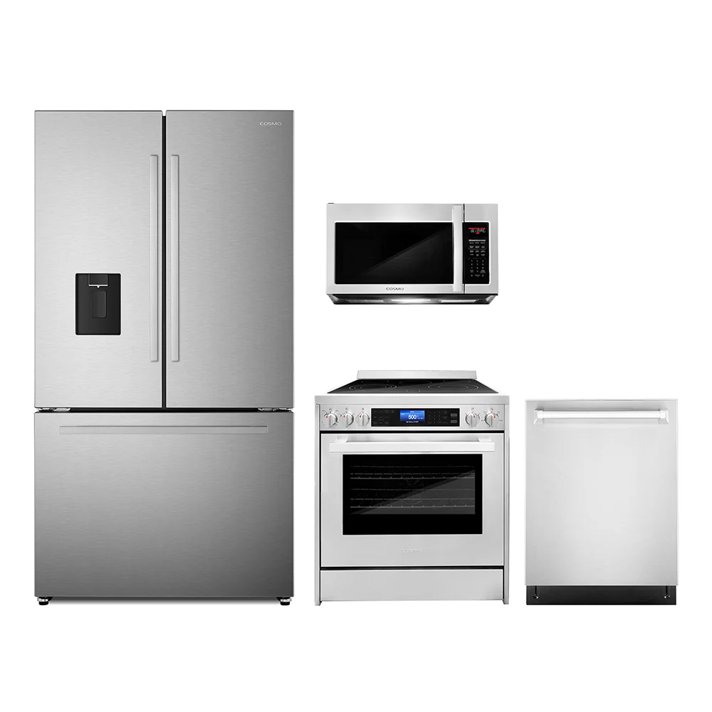 Cosmo 4-Piece Appliance Package - 30-Inch Single Oven Electric Range, Dishwasher, Refrigerator with Water Dispenser and Over-the-Range Microwave in Stainless Steel (COS-4PKG-683)