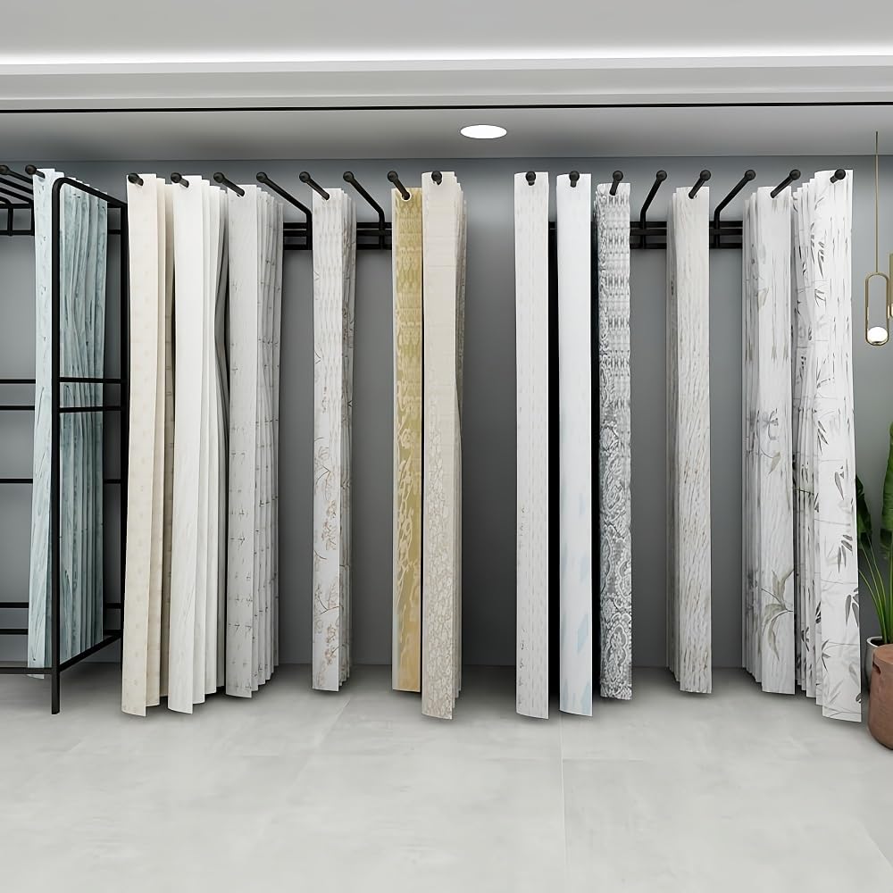 Wall-Mounted Metal Fabric Display Rack, Wall-Mounted Curtain Sample Hanger with 180° Swivel Arms for Drapes, Leather, and Textile Swatches Display(Black,47.2