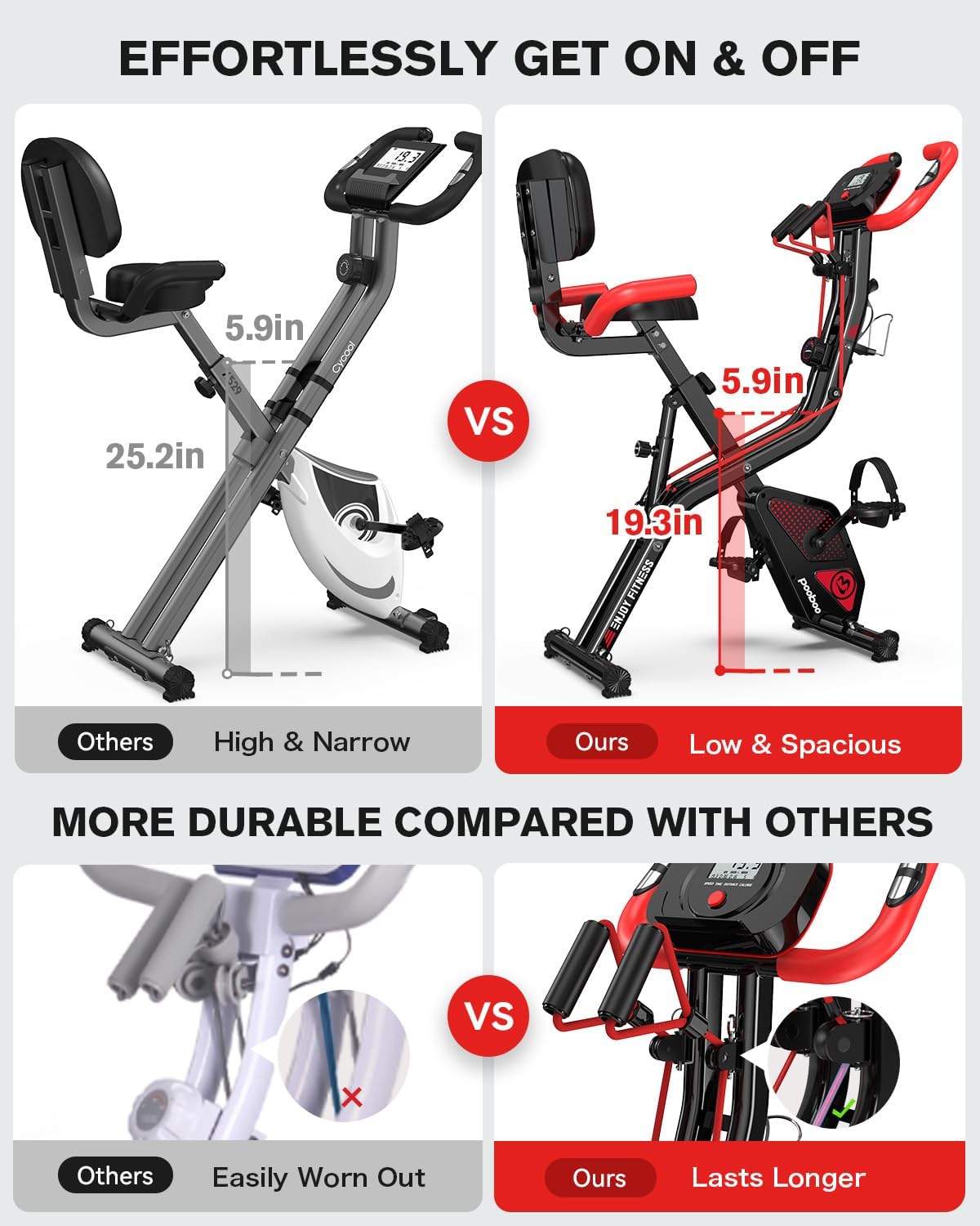 pooboo Folding Exercise Bike, Foldable Upright Stationary Bike, Indoor Cycling Magnetic X-Bike with 8-Level Adjustable Resistance, 6.6 LBS Flywheel, 300LB Capacity, Bottle Holder & Back Support Cushion for Home Gym