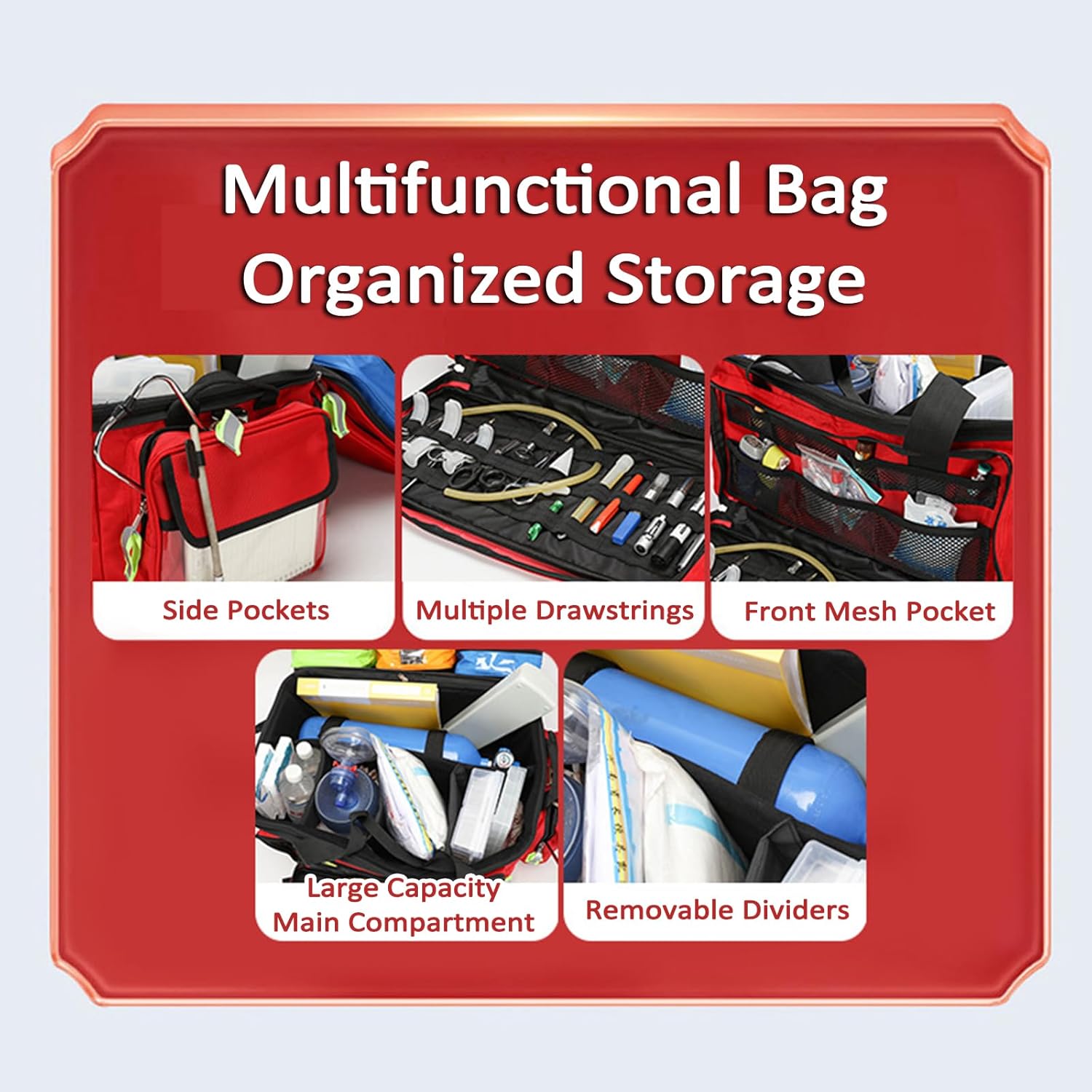 Large Capacity Medical Trolley Bag Empty, Rolling Medical Bag with Wheels, 1800D Oxford Cloth, with Compartments/Reflective Strips, for Home Health, Outdoor Rescue