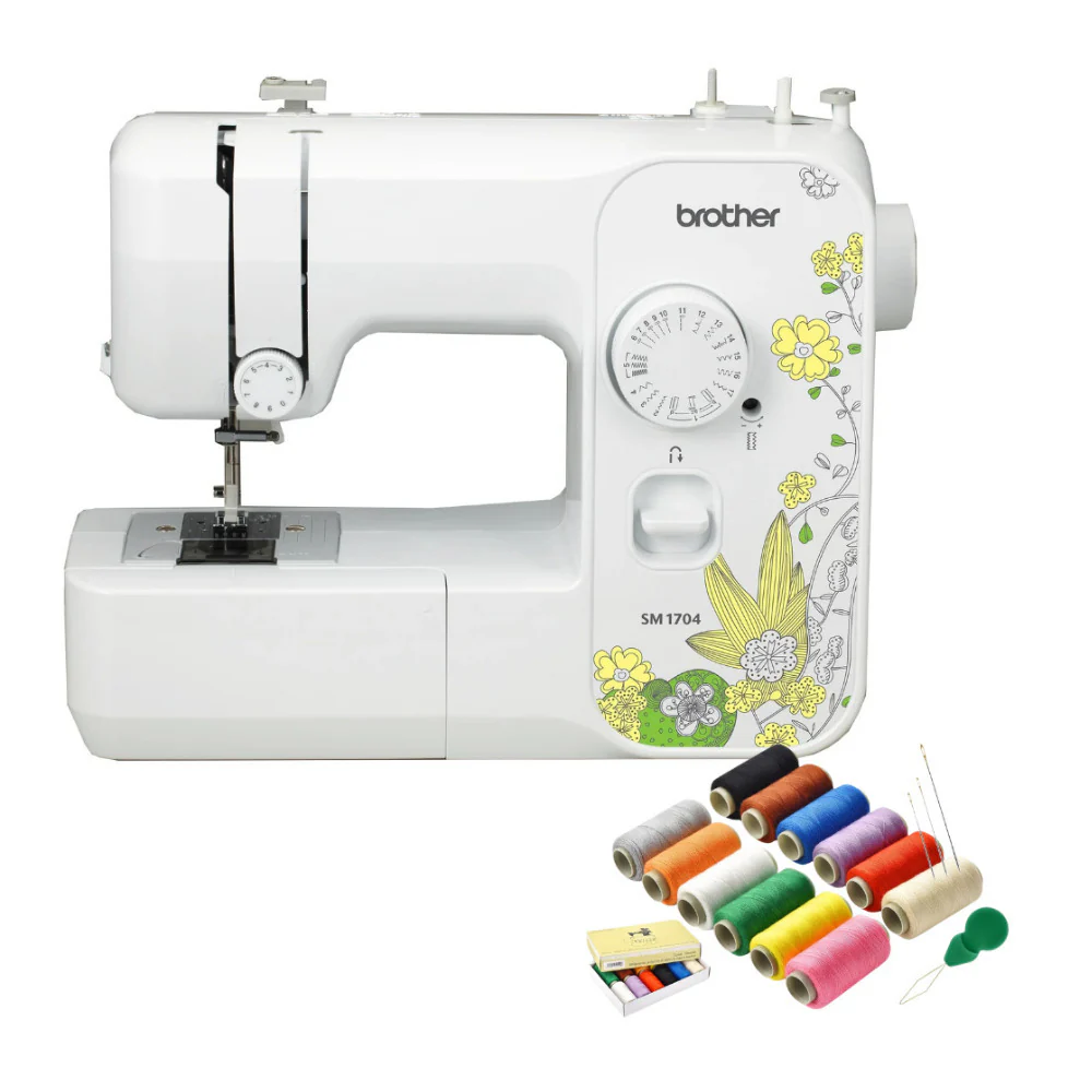 Brother SM1704 17-Stitch Sewing Machine (White) with 12 Color Sewing Thread Kit