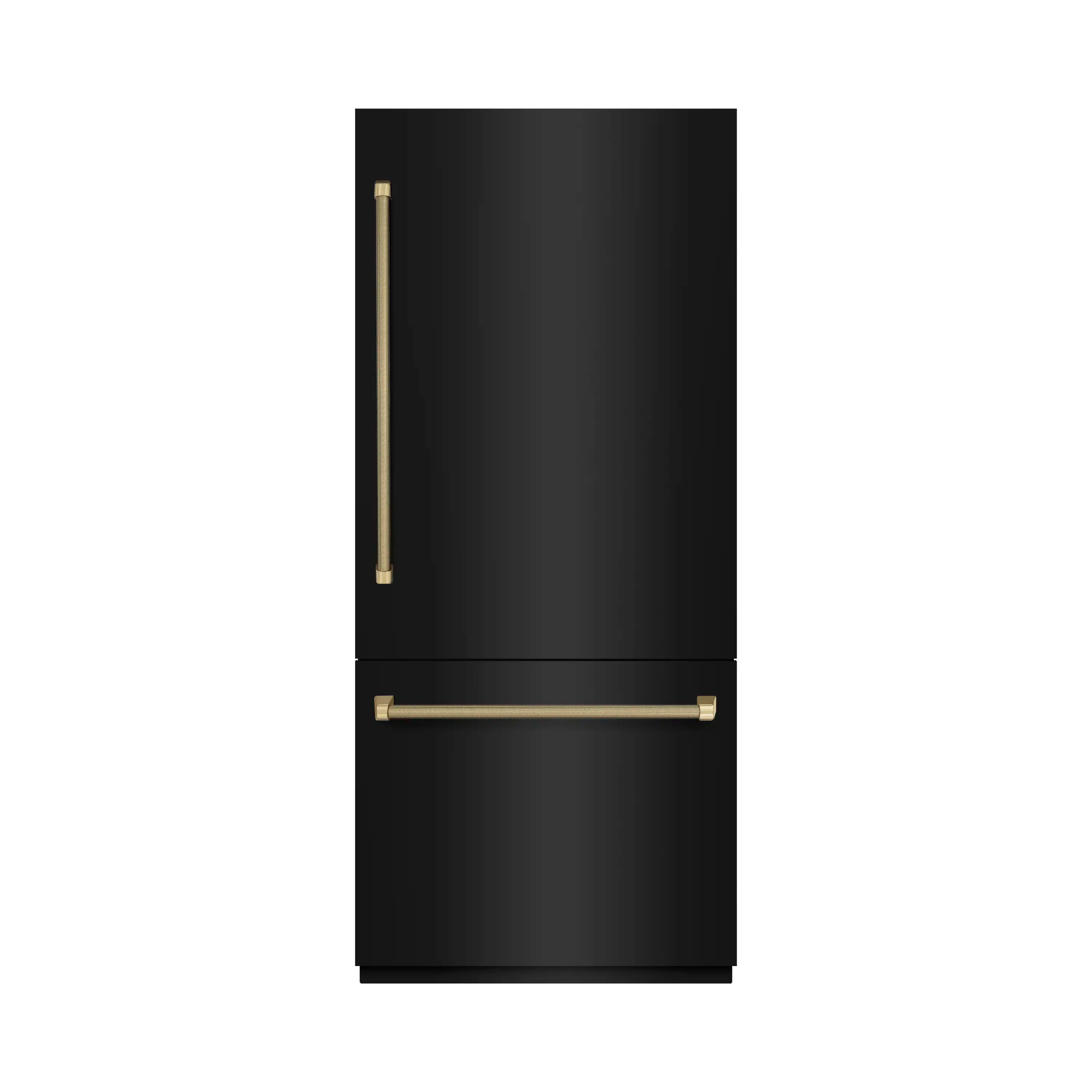 ZLINE Autograph 36-Inch Black Stainless Steel Built-In Refrigerator w/ Gray Interior & Bronze Helix Handles (GRBITZ-BS36-KCB)