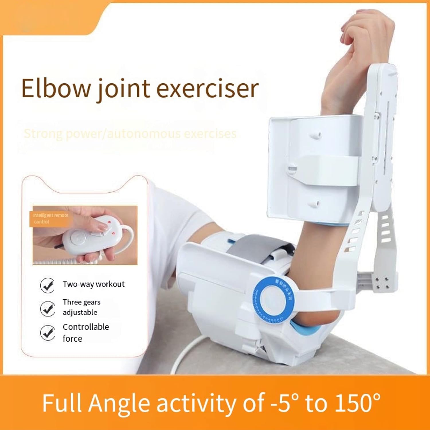 Rehabilitation Device Electric Household Elbow Flexion,3 Speed Adjustable Elbow Brace Train Orthotic w/Remote Control,-5~150°full-angle Exercise