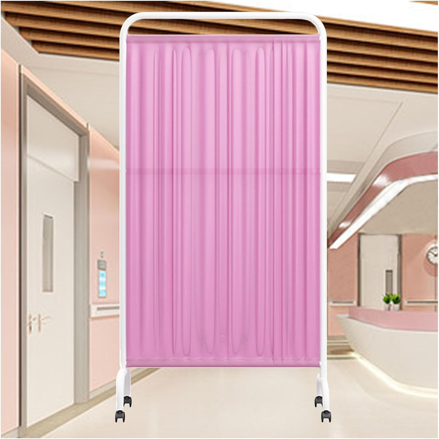 Folding 3-Panel Privacy Screen with 360° Brake Wheels - Protective Room Divider for Office, Clinic, Restaurant, Hall - Stylish Pink Medical Privacy Partition