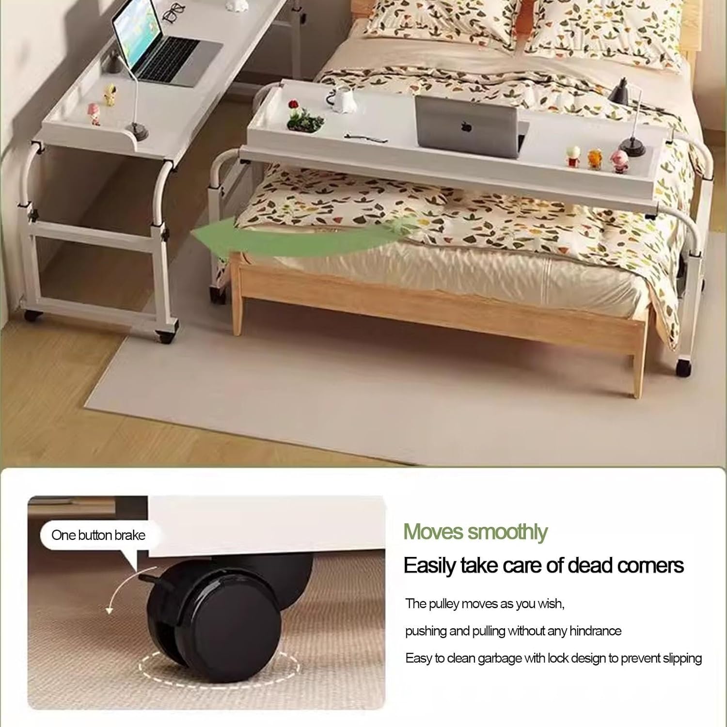 Overbed Overbed Table with Wheels,Mobile Height and Length Adjustable Computer Desk Laptop Cart Rolling Medical Table Food Tray Desk Rolling Medical Table