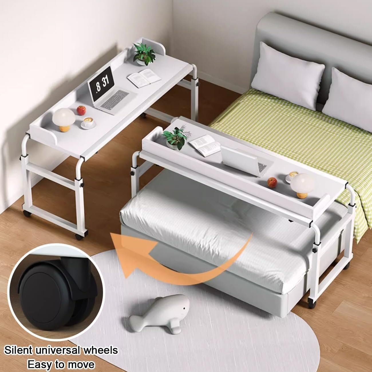 Adjustable Overbed Table, Over The Bed Table with Wheels, Laptop Cart Computer Table Hospitable Bed Table Nursing Table for Home and Hospital