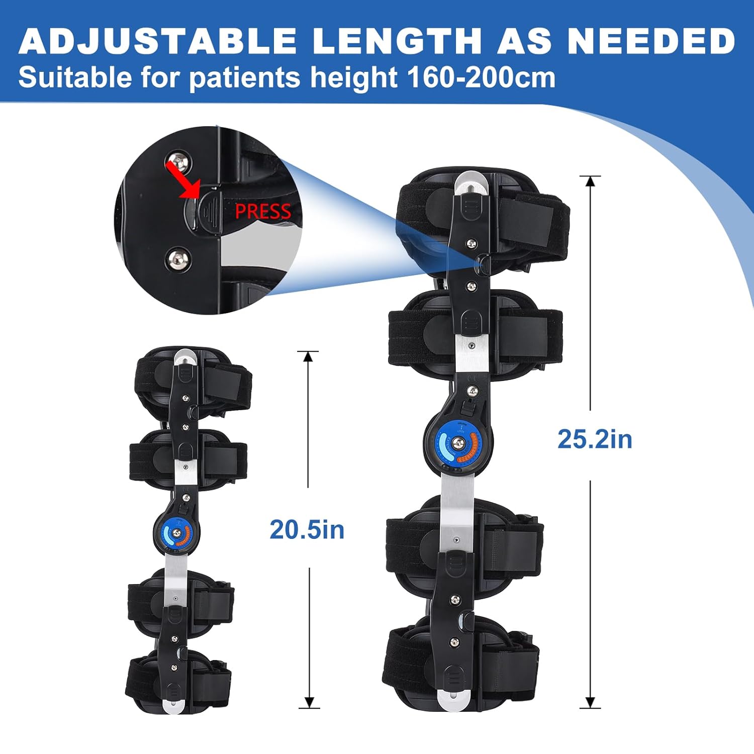 ROM Knee Brace with Side Stabilizer, Adjustable Hinged Knee Support Brace for Arthritis, ACL, MCL, and PCL Injury, Post Op Knee Orthosis Immobilizer for Left and Right Leg