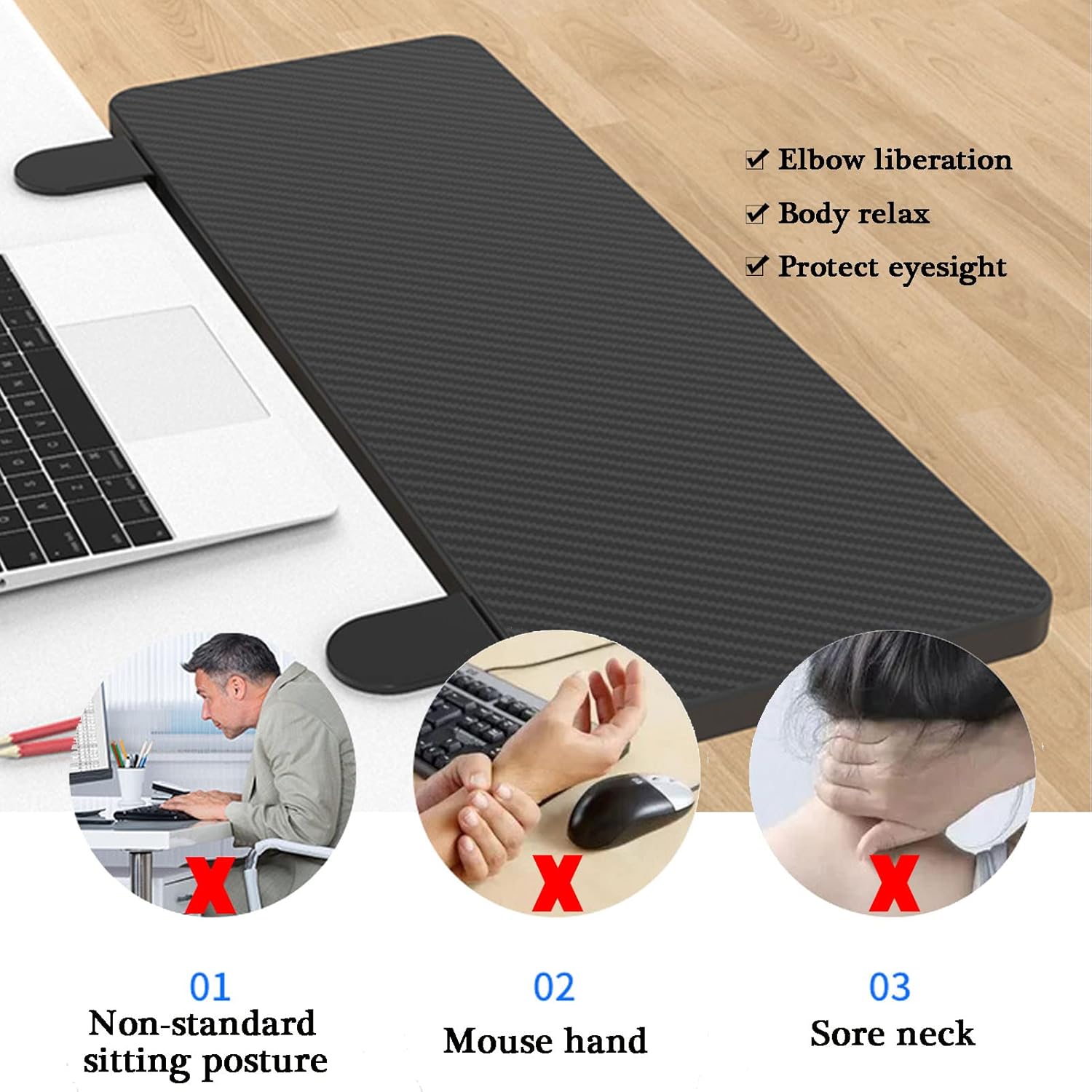 Desk Extender Table Shelf Clamp on Keyboard Tray Under Desk Adjustable Mouse Mount Armrest Shelf Stand Elbow Arm Support/75 * 24Cm,