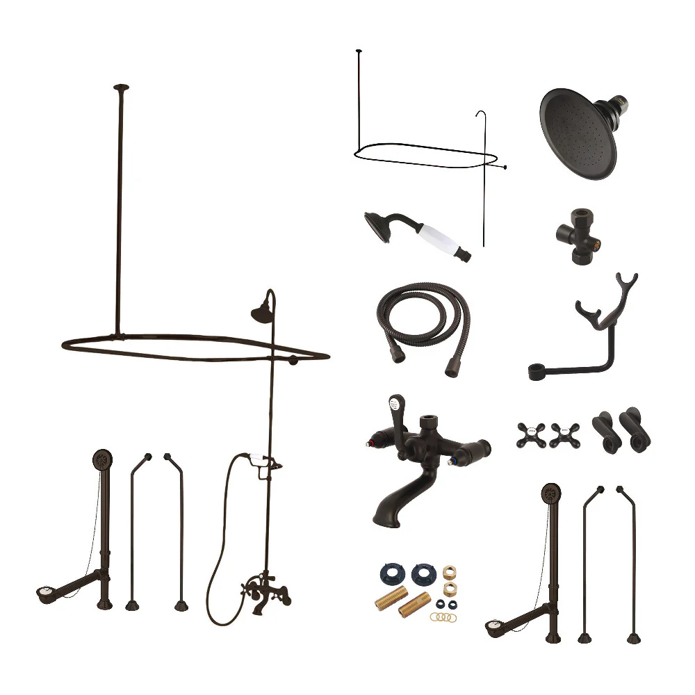 Kingston Brass Vintage Tub Wall Mount Clawfoot Tub Faucet Package with Shower Enclosure and Hand Shower, Oil Rubbed Bronze (CCK1185AX)