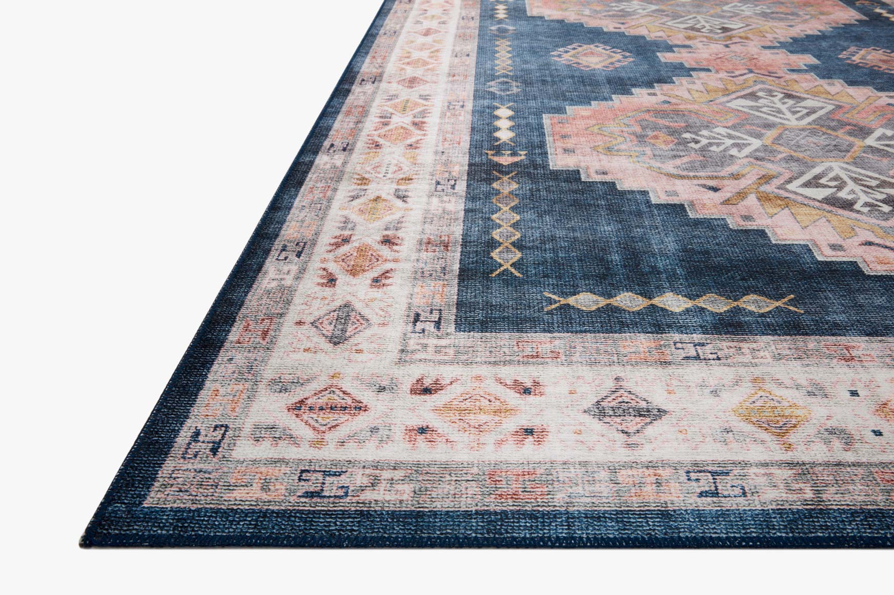 Loloi II Heidi Collection - Traditional Power Loomed Rug in Denim & Blush (HEI-03)