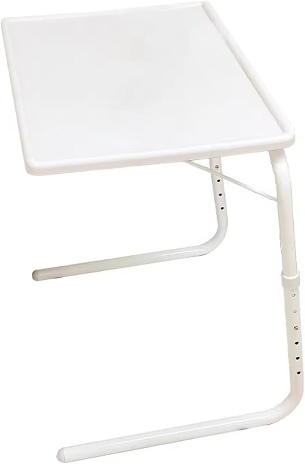 White Overbed Table - Height Adjustable, Tilt Feature, Portable Over Hospital Bed Tray - Lightweight Chair/Bed Table for Elderly, Use for Meals - for Home Use or Medical