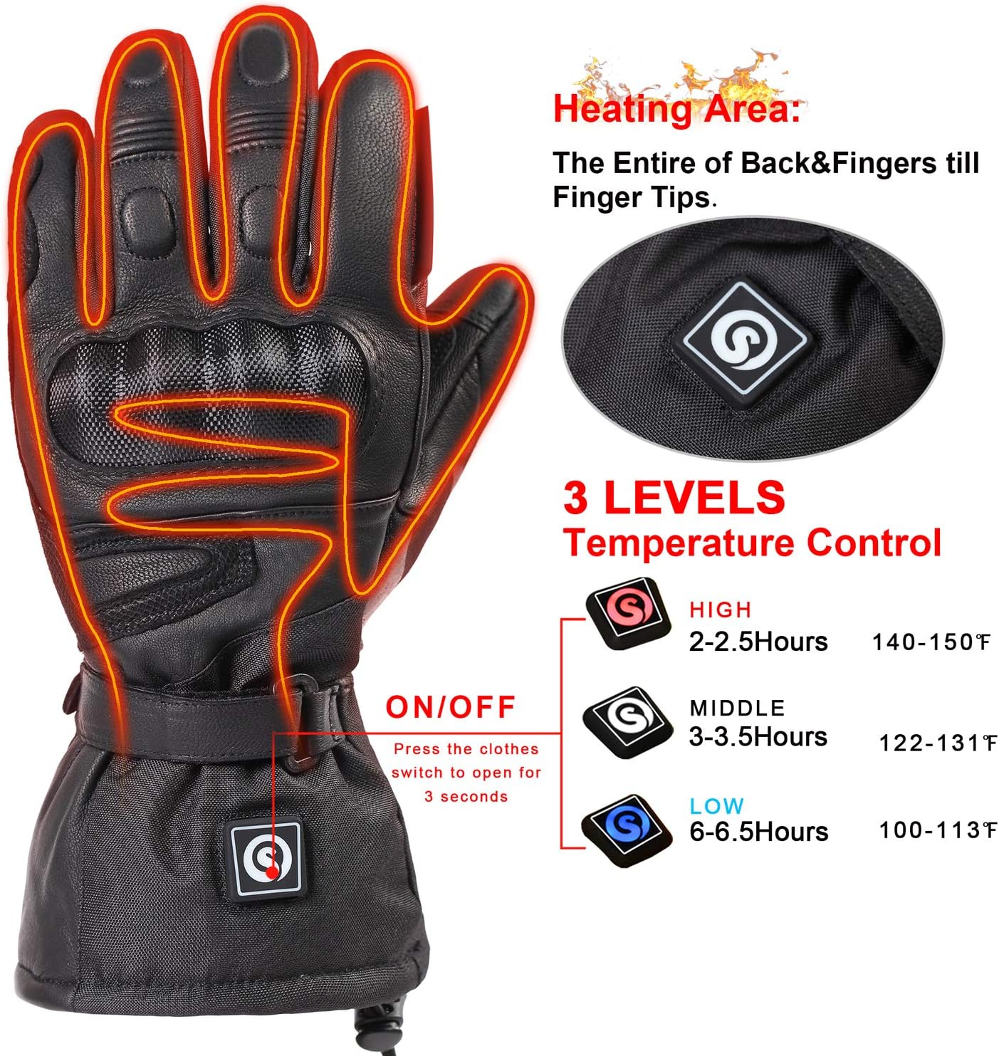 DAY WOLF Heated for Men & Women, Heating Motorcycle Gloves with 7.4V 2200MAH Rechargeable Battery Waterproof Windproof Electric Gloves for Winter Skiing Snowboarding Snowmobile Motorcycling