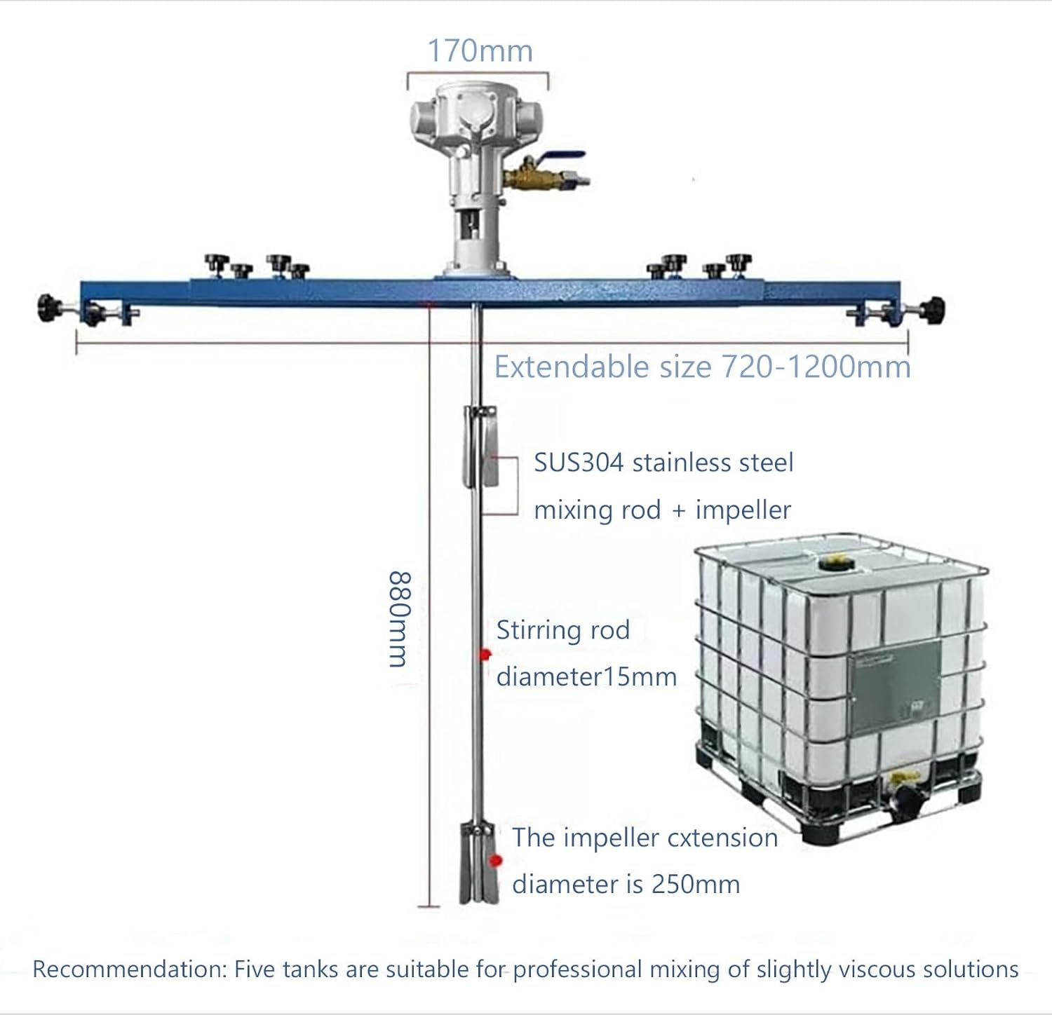Powerful Pneumatic Paint Mixer - Air Agitator with Five Cylinder Folding Propeller, Stainless Steel Rod & Blades for Efficient Mixing of Viscous Liquids, Paints & Coatings