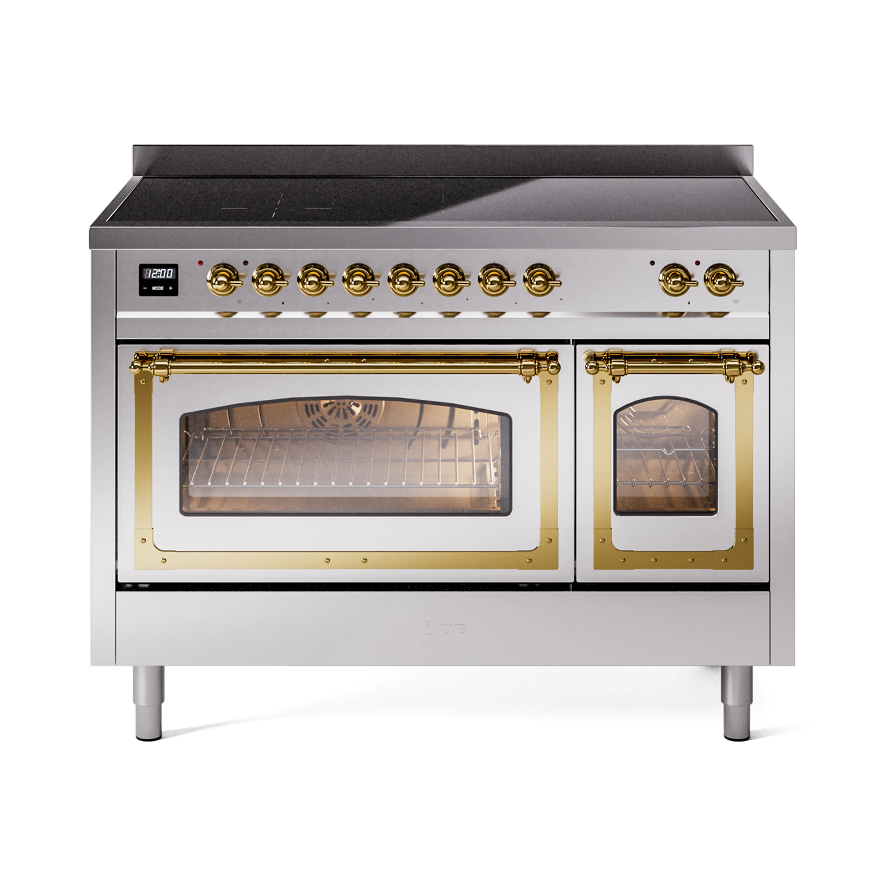 ILVE Nostalgie II Noblesse 48-Inch Induction Range with Triple Glass Door in Stainless Steel with Brass Trim (UNI486NMPSSG)