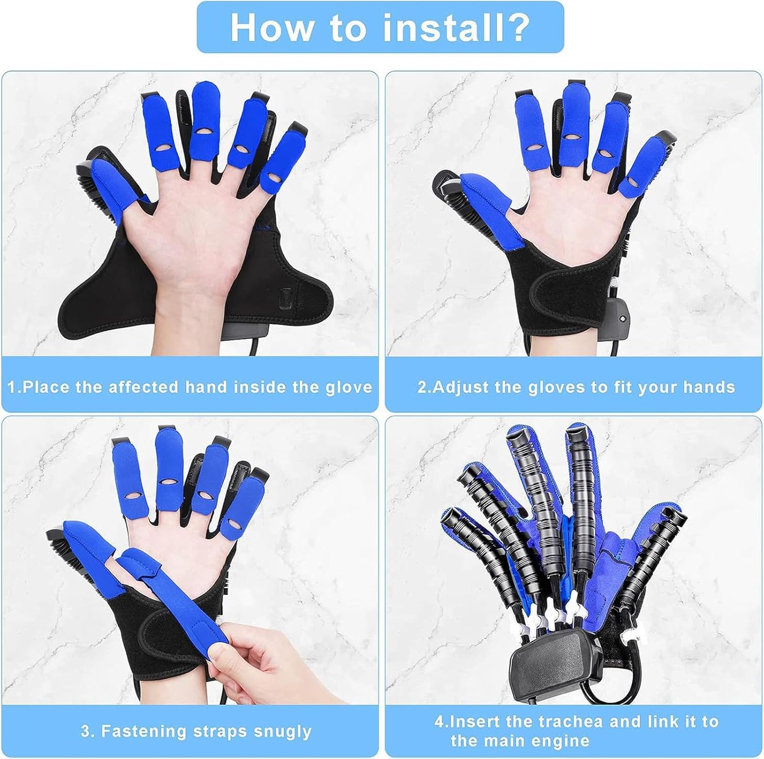 Rehabilitation Robot Gloves,Two Hands Can Exercise at The Same Time,Rehabilitation Glove for Hemiplegia and Stroke Arthritis Patients(Size:M,Color:Blue)
