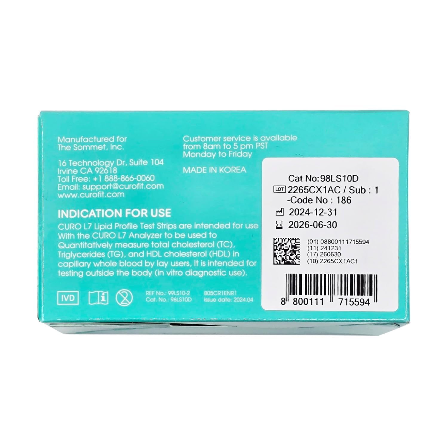 CURO-L7 Professional Grade Blood Cholesterol Testing with Home KIT - All-in-One Test Device, Test Strips 5ea, Lancets, and EziTube Rod Included