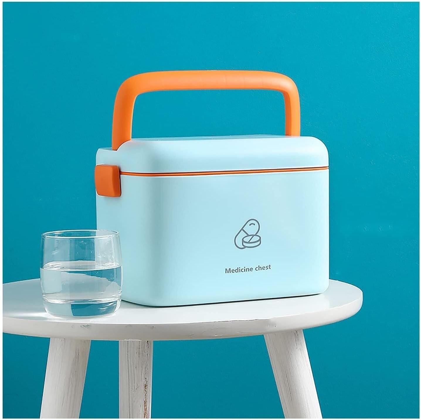 Portable First Aid Medical Box with 2-Layer Storage and Removable Tray, Compact Medicine Organizer for Home, Travel, Office & Outdoor Use