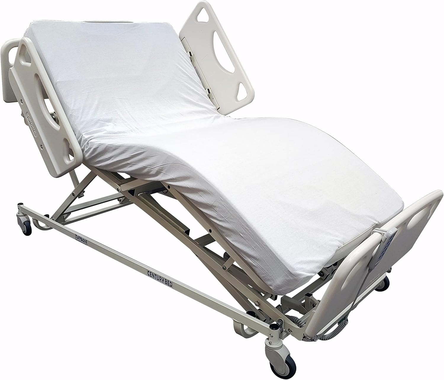 Century Hospital Bed, 5 Function Full Electric Long Term Care Low Bed with High Density Foam Mattress & Half Rail Package (36