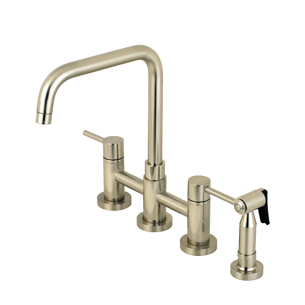 Kingston Brass Concord Bridge Kitchen Faucet with Brass Side Sprayer, Brushed Nickel (KS8288DLBS)