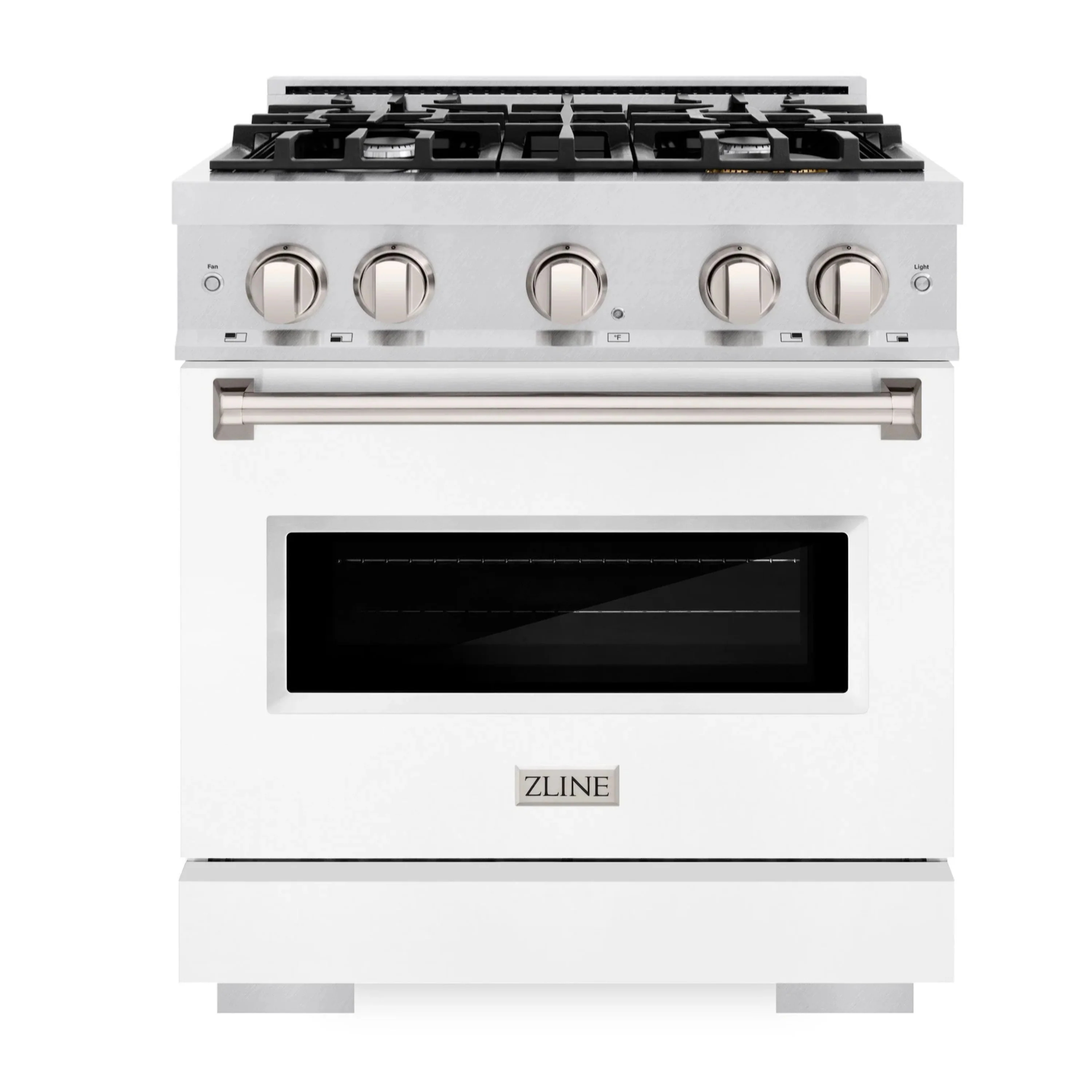 ZLINE 30-Inch Classic Series Gas Range with 4 Gas Burner Cooktop and 4.2 Cu. Ft. Gas Convection Oven  in Satin Stainless Steel with White Matte Door (CGRS-WM-30)