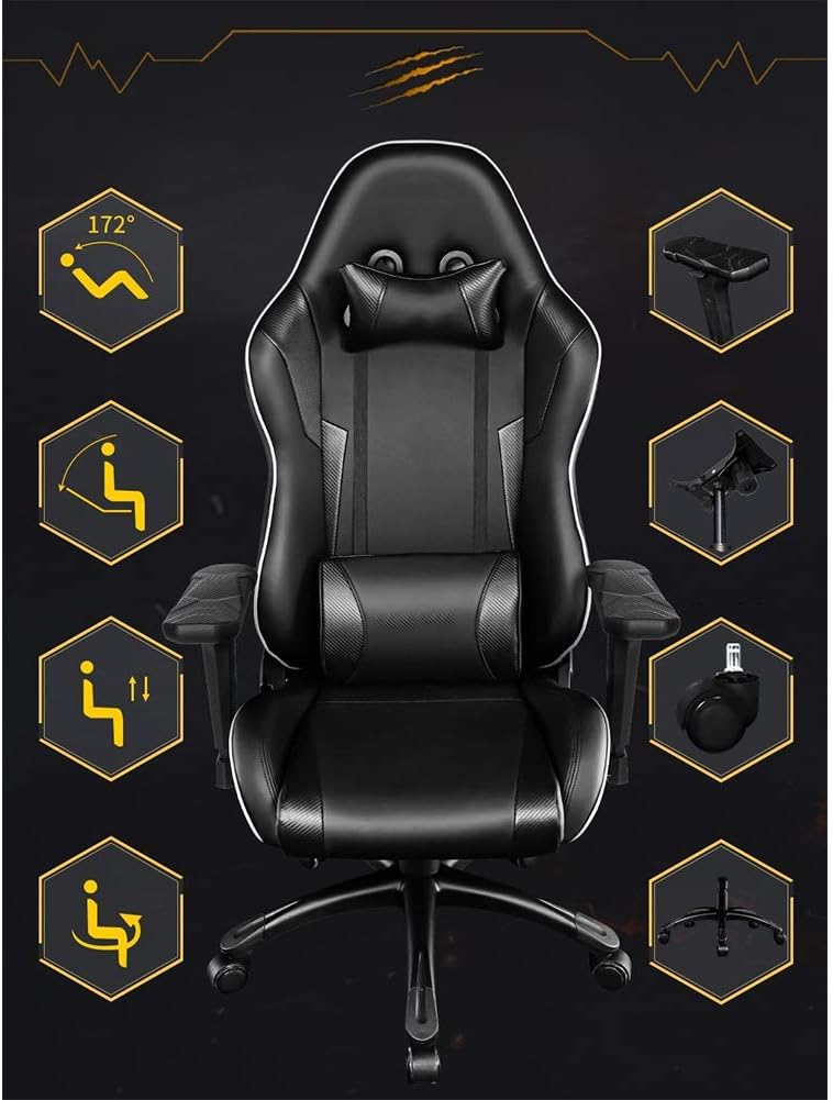 Gaming Chair Adjustable High Back Office Chair,Backrest Reclining Waist Support Nylon Feet Carbon Fiber Armrest Explosion-Proof Board Sweat-Absorbent Cushion,Soft and comfo,