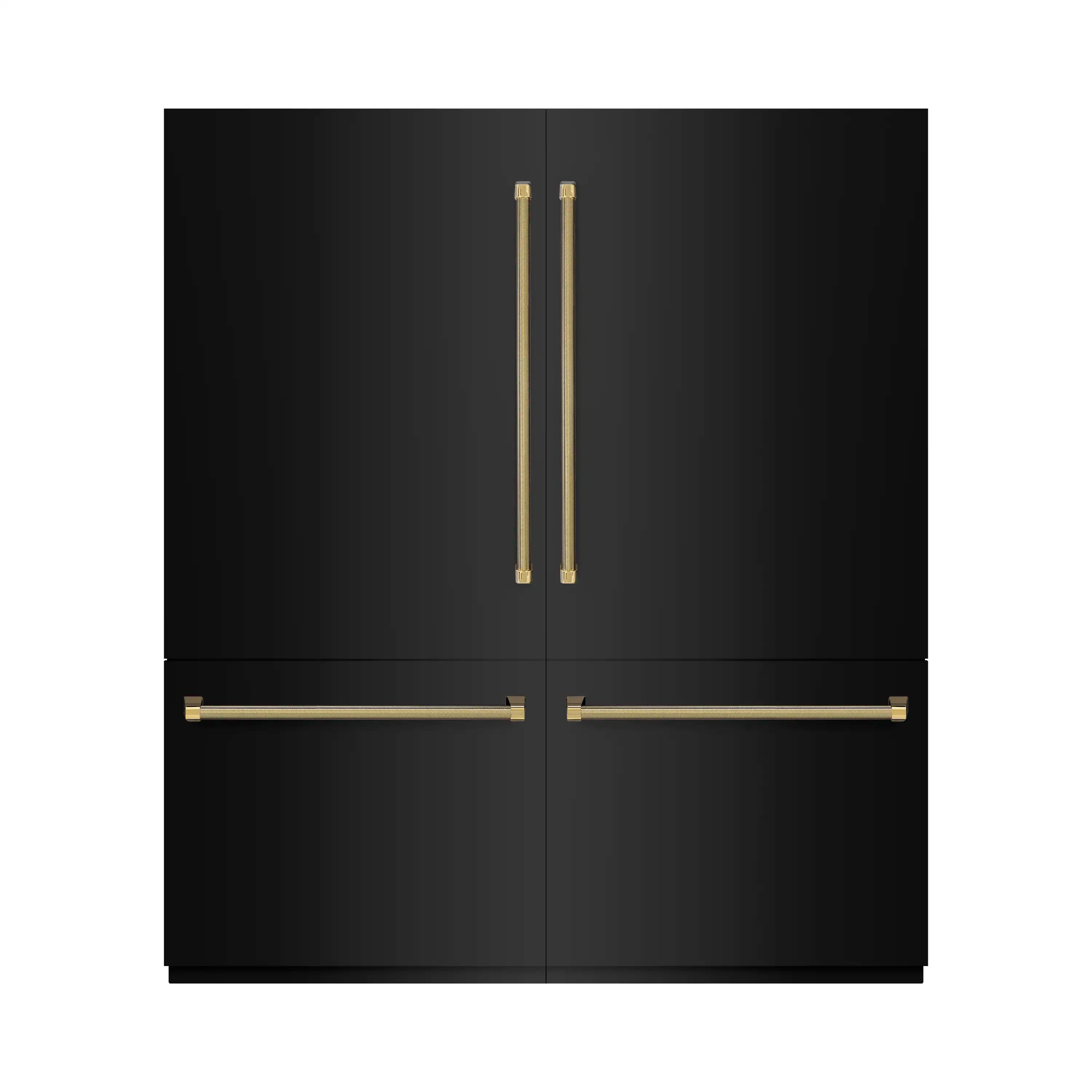 ZLINE Autograph 72-Inch Black Stainless Steel Built-In Refrigerator w/ Gray Interior & Gold Helix Handles (GRBITZ-BS72-KG)