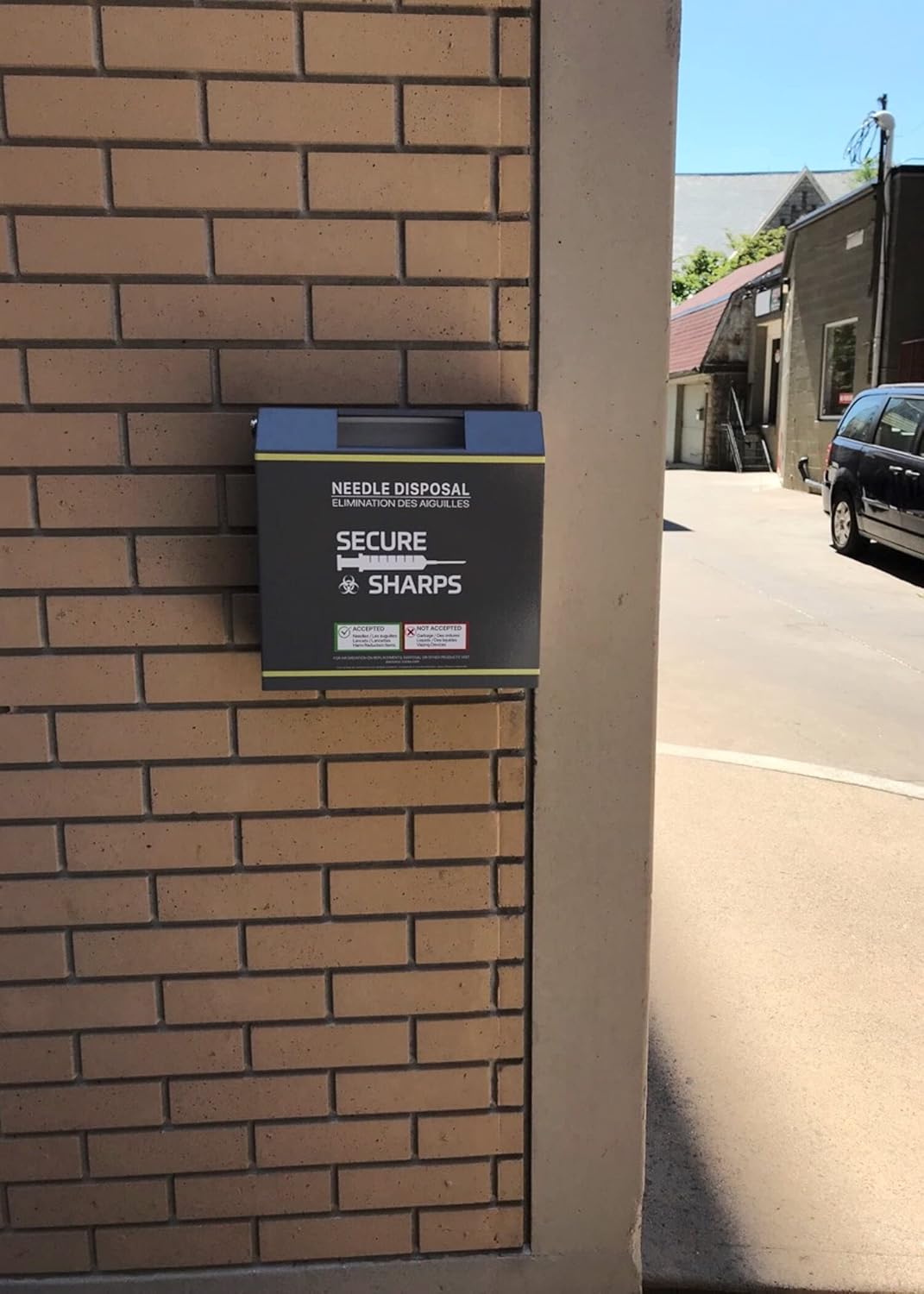 AP5 Sharps Disposal Needle Box Container Wall Mount, 12 Gauge Steel Tamper Proof Premium Powder Coated, 5.4 Quart Grey Sharps Container