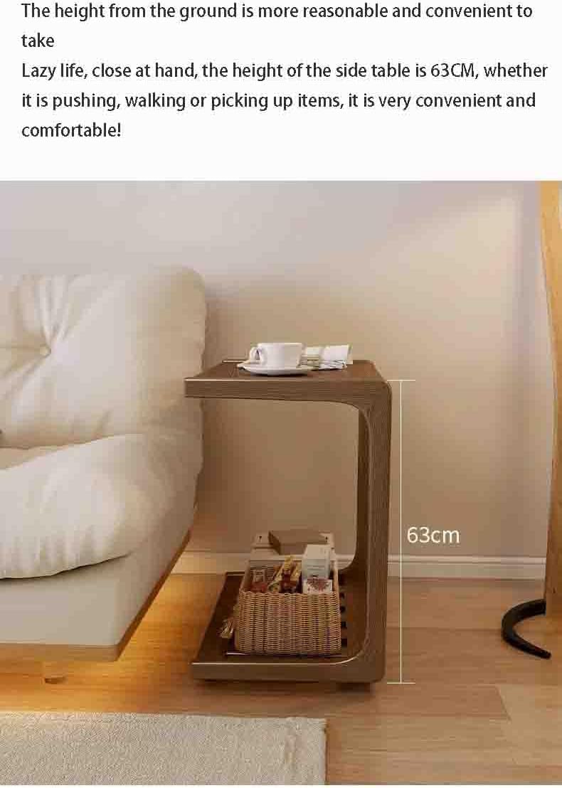 Overbed Table with Wheels,Solid Wood Sofa Side Cabinet Movable Table Living Room C-Shaped Tea Table,Hospital and Home Medical Use(Size:40cm,Color:Wood Color)
