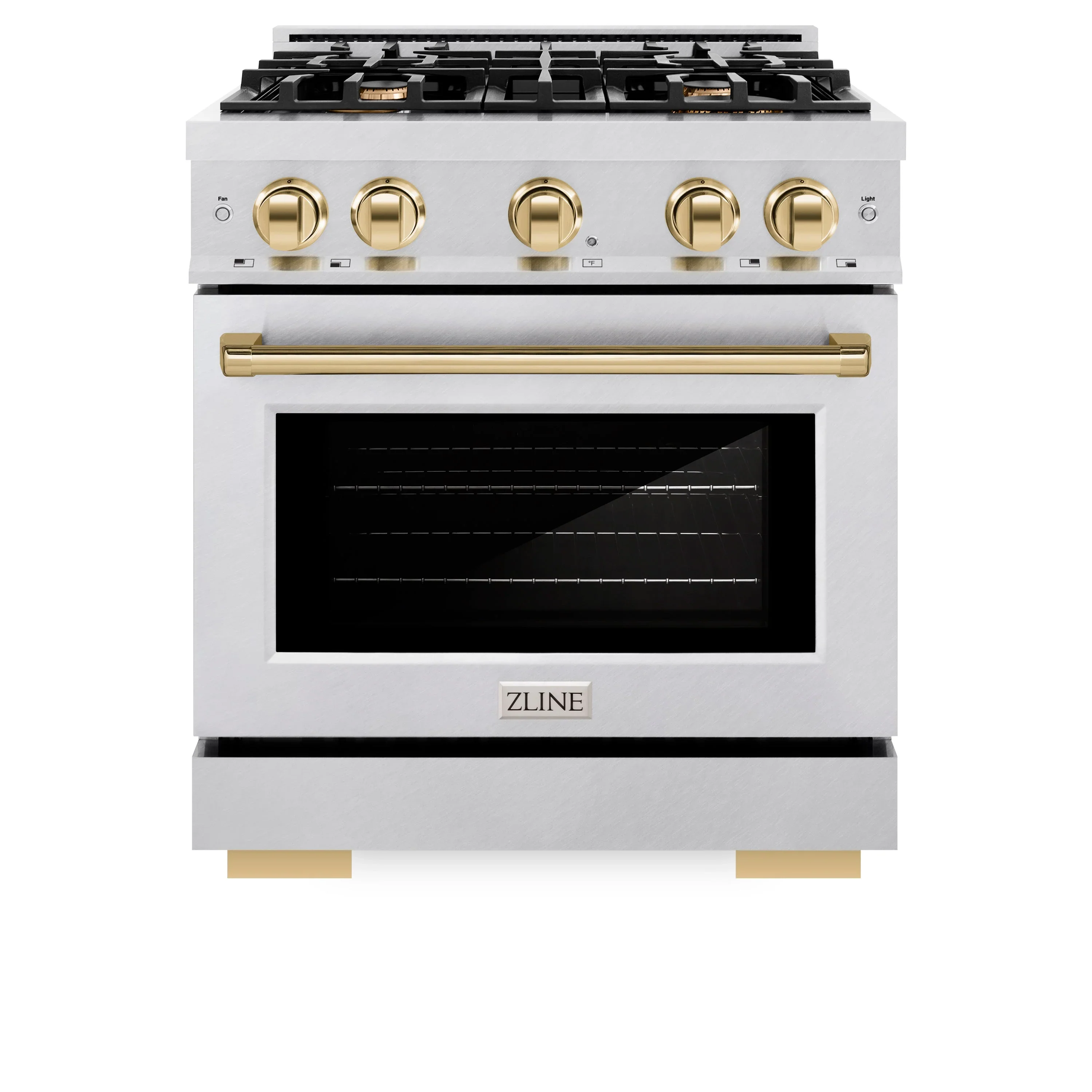ZLINE Autograph Edition 30-Inch Select Series Gas Range with 4 Gas Burner Cooktop and 4.2 Cu. Ft. Gas Convection Oven in Satin Stainless Steel and Polished Gold Accents (HGRSZ-30-G)