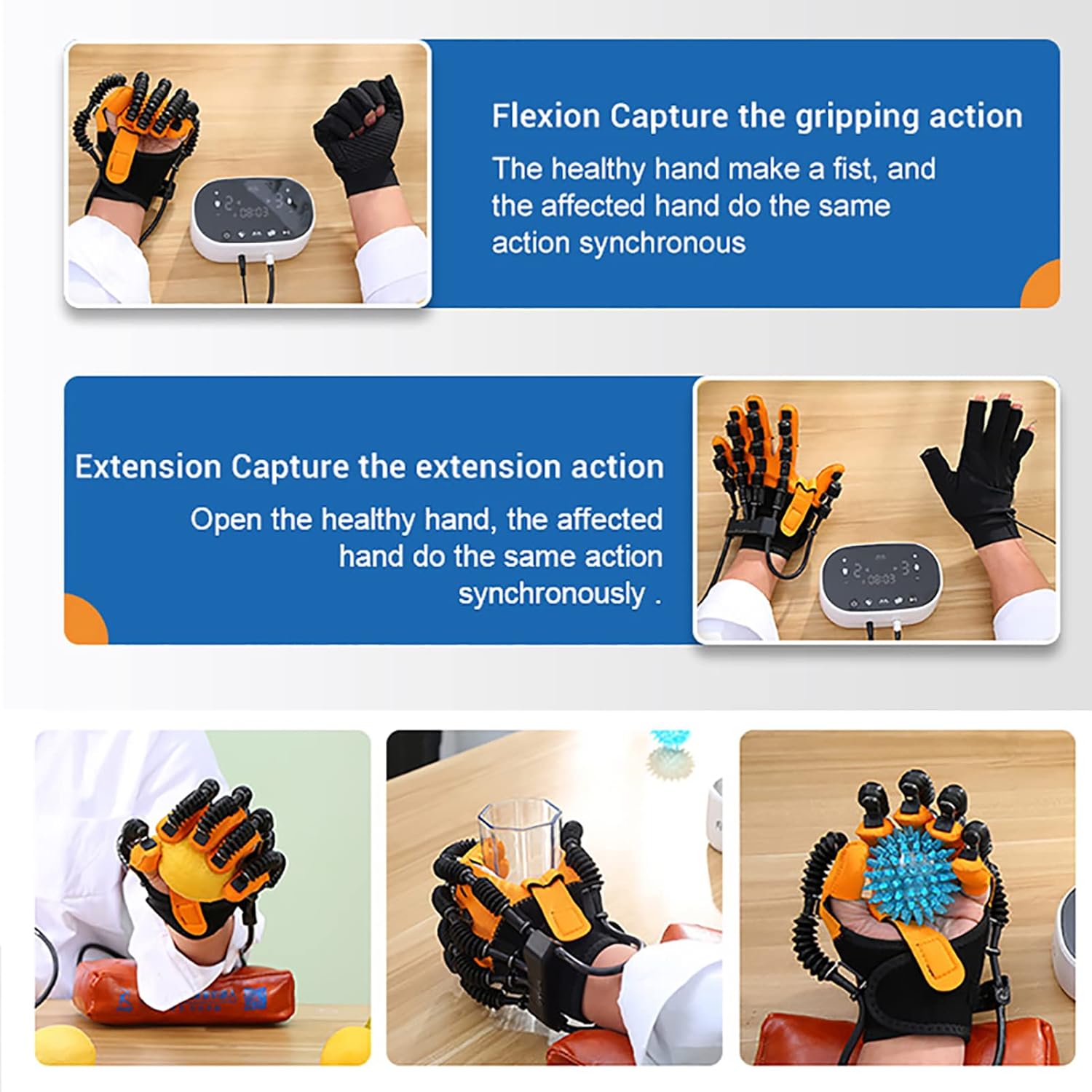 Rehabilitation Robot Gloves,Stroke Hemiplegia Finger Wrist Training Equipment,Finger Straightening Brace Guard Protector for Patients with Hand Dysfunction,Right,M,180x40x262cm