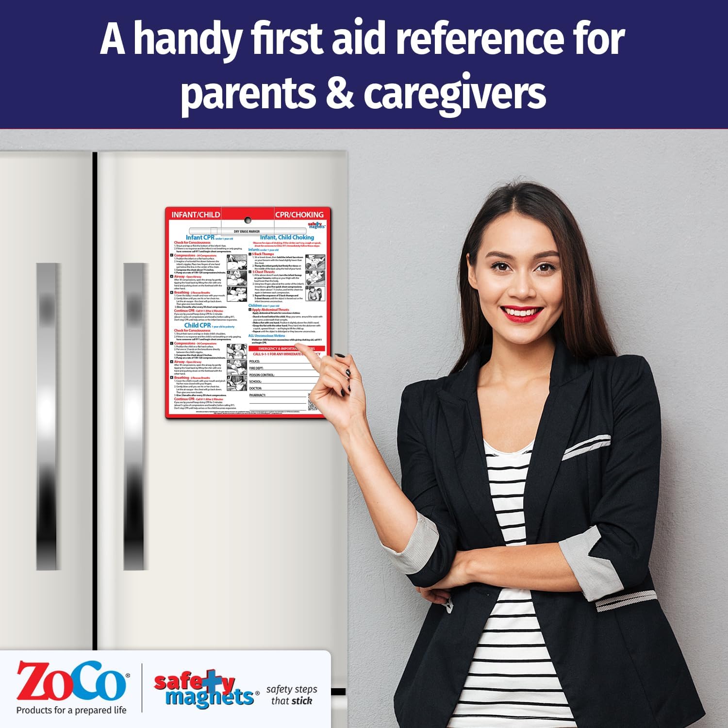 Safety Magnets by ZOCO – Infant and Child CPR & Choking Magnet (20-Pack) – Laminated 8.5