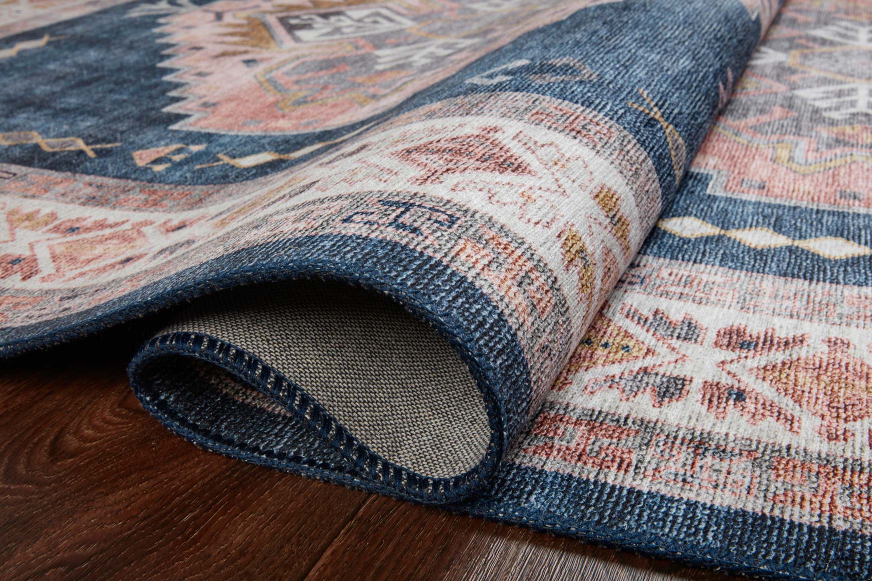 Loloi II Heidi Collection - Traditional Power Loomed Rug in Denim & Blush (HEI-03)