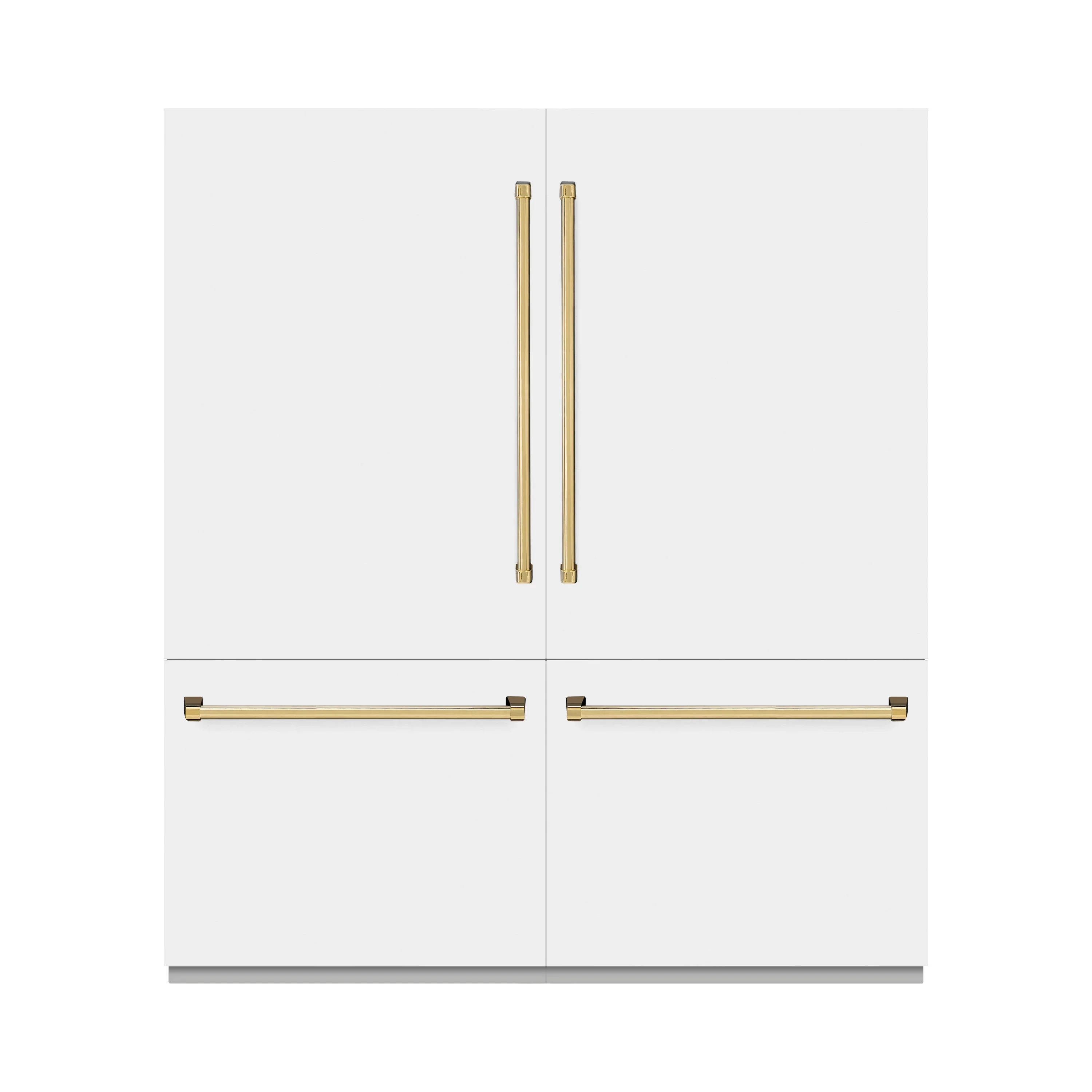 ZLINE Autograph Edition 72-Inch 39.6 Cu. Ft. French Door Built-In Bottom Freezer Refrigerator with Water Dispensers and Ice Makers in White Matte and Polished Gold Accents (RBITZ-WM-72-G)
