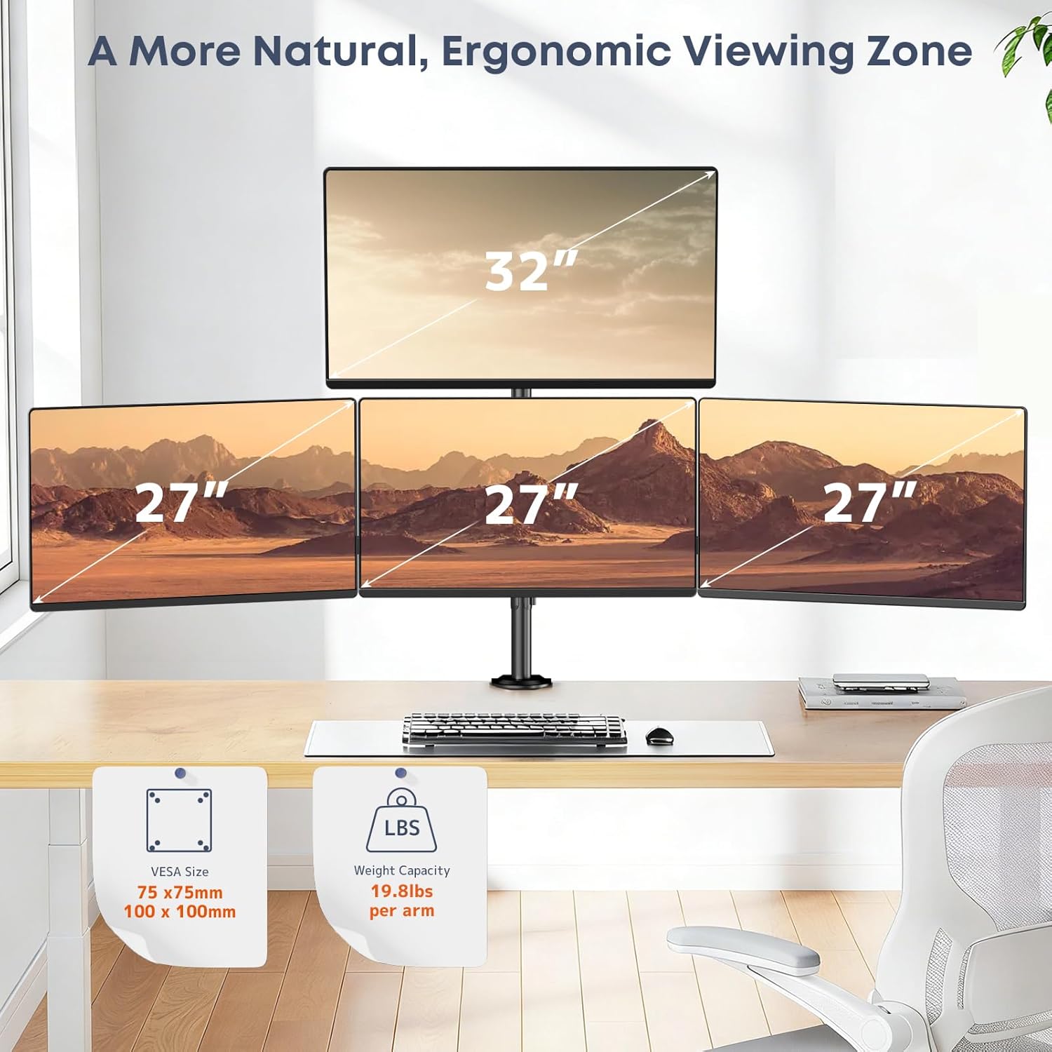 Quad Monitor Mount for 17-27 Inches - Fully Adjustable Heavy Duty 4 Monitor Arm Desk Mount, Max Load 22lbs per Screen, Clamp/Grommet, VESA 75/100 mm, Black