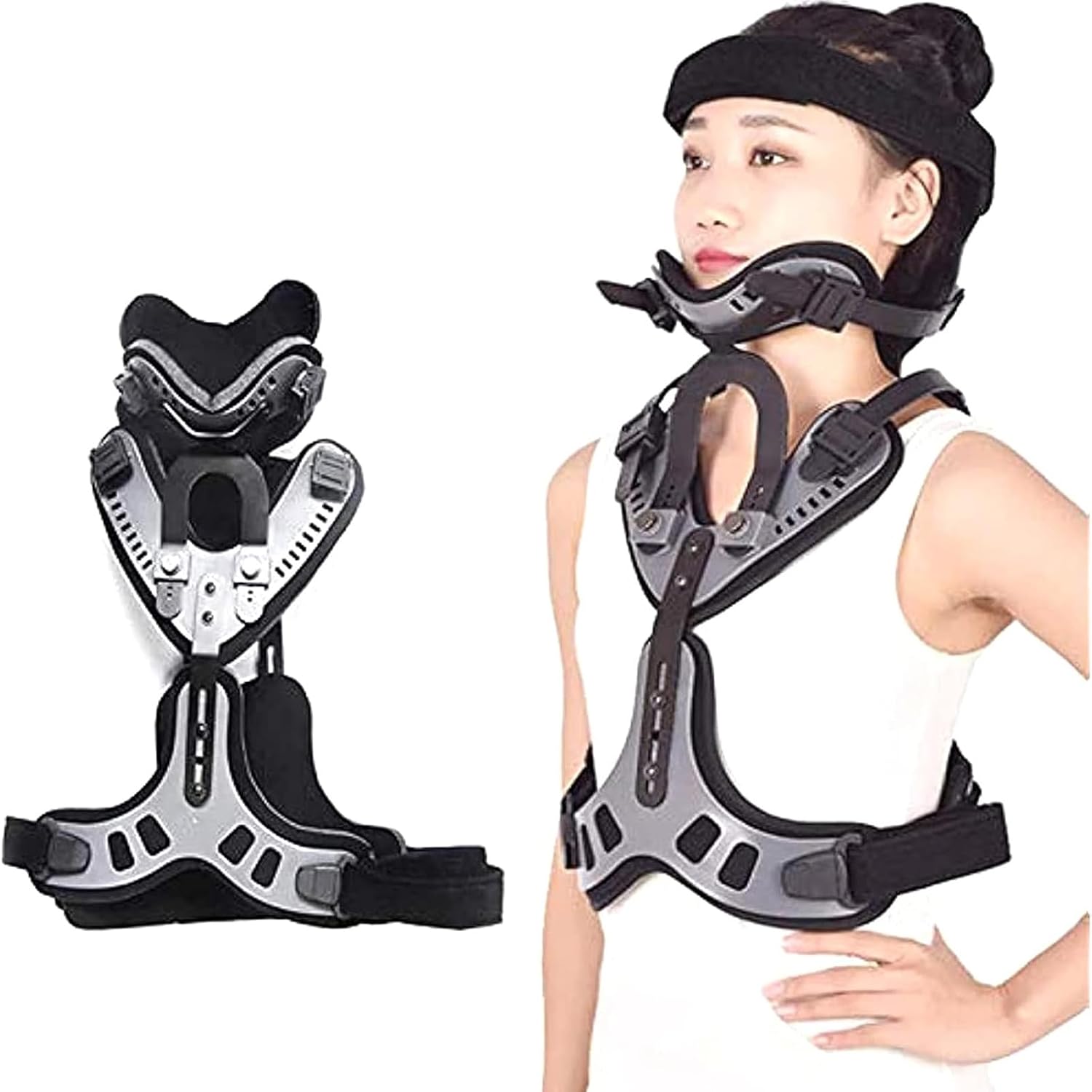 Head Neck Chest Orthosis, Orthosis Brace Back, Adjustable Neck-Thorax Orthosis U Lumbar Support for The Relief of Injuries to The Neck and Upper Back,