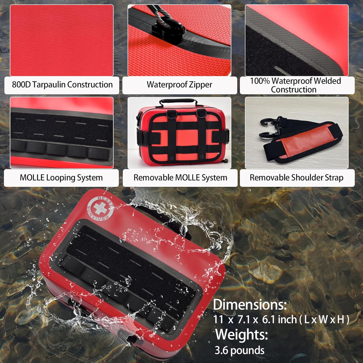 348-Piece Waterproof First Aid Kit- Comprehensive Trauma Kit for Marine/Boating/Camping/Hurricanes, Car & Home Emergency Medical Kits with Labeled Compartments, MOLLE System & CPR Kit