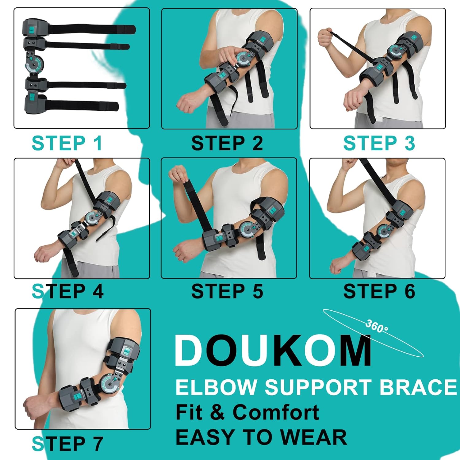 Hinged ROM Elbow Brace, Adjustable Post-Op Splint Stabilizer for Post-Op, Surgery Recovery, Ligament and Tendon Repairs and Dislocation, Left