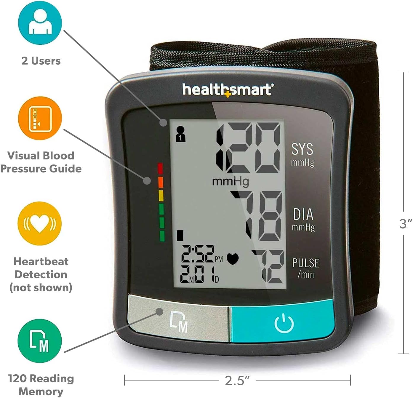 HealthSmart Digital Standard Blood Pressure Monitor with Automatic Upper Cuff That Displays Pulse Rate and Irregular Heartbeat, Stores up to 120 Readings for 2 Users (Pack of 48)