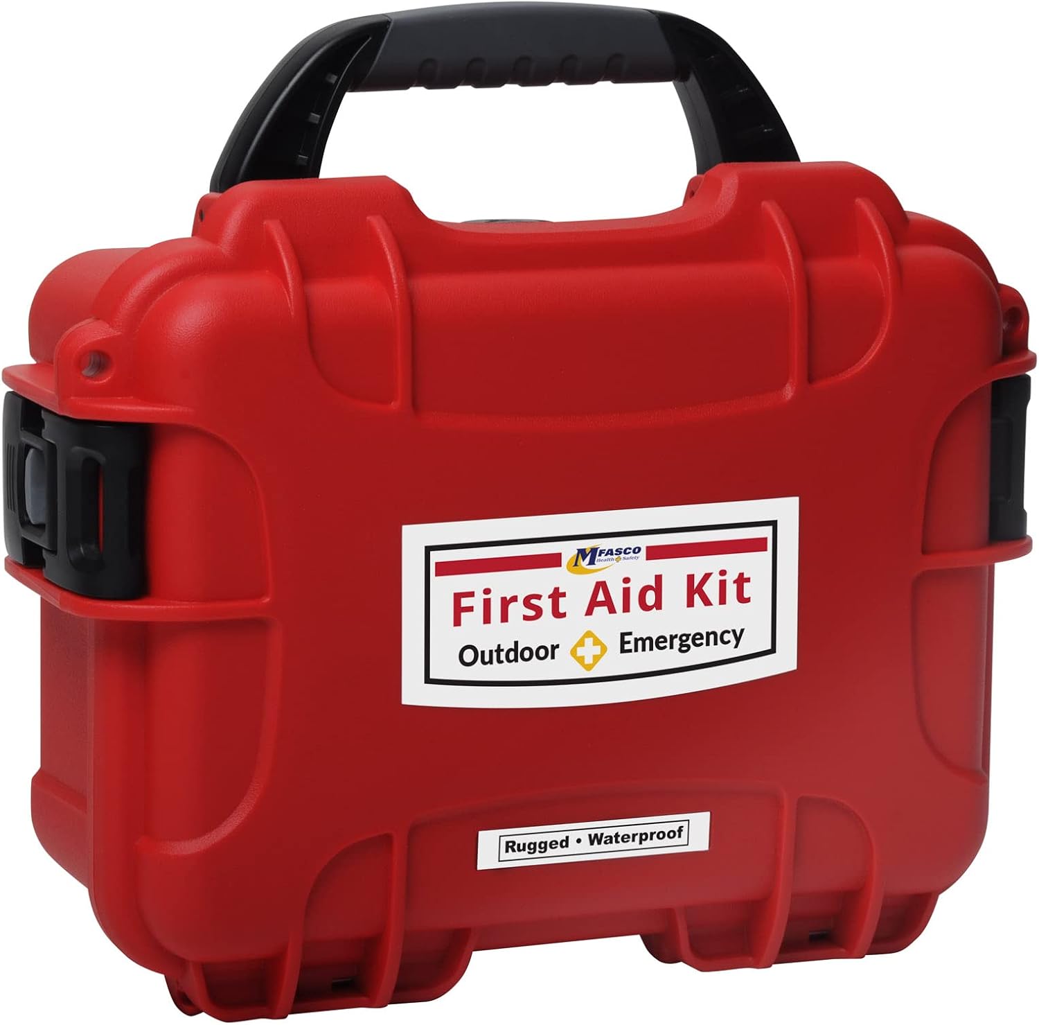 MFASCO First Aid Kit Waterproof Rugged Resin Case for Outdoor Sporting Activities Home Organized Treatment Packs 111 Pieces - Durable Lightweight - Assembled in USA - 10.2L x 7.9W x 4.5H