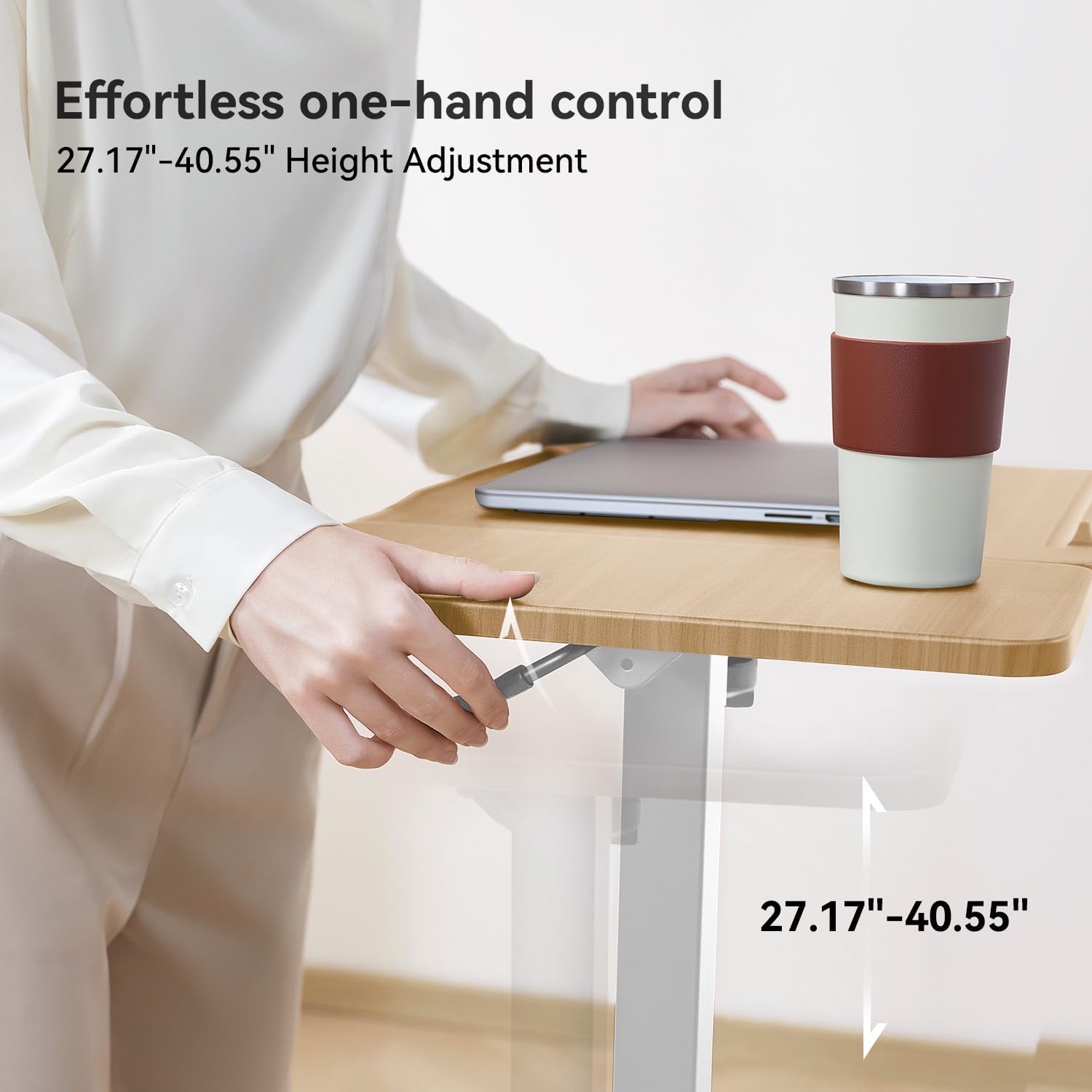 SIHOO D01 Medical Adjustable Tilt Overbed Bedside Table with Wheels Pneumatic Mobile Standing Laptop Desk Rolling Computer Cart Movable Bed Hospital Home Use （White Oak）