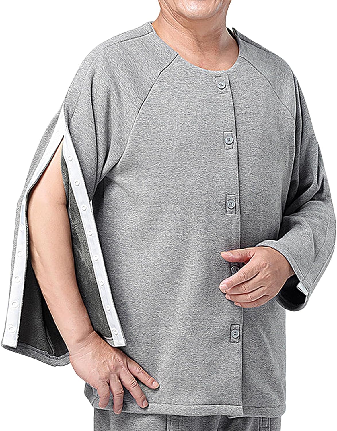 Winter Warm Post Shoulder Surgery Tops for Men, Recovery Clothing for Broken Arm Rotator Cuff, Soft Plush