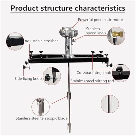 High Viscosity Pneumatic Agitator for Tanks - Air Stirrer with Retractable Bracket, Ideal for Mixing Medium to High Viscosity Solutions (3 Cylinders)