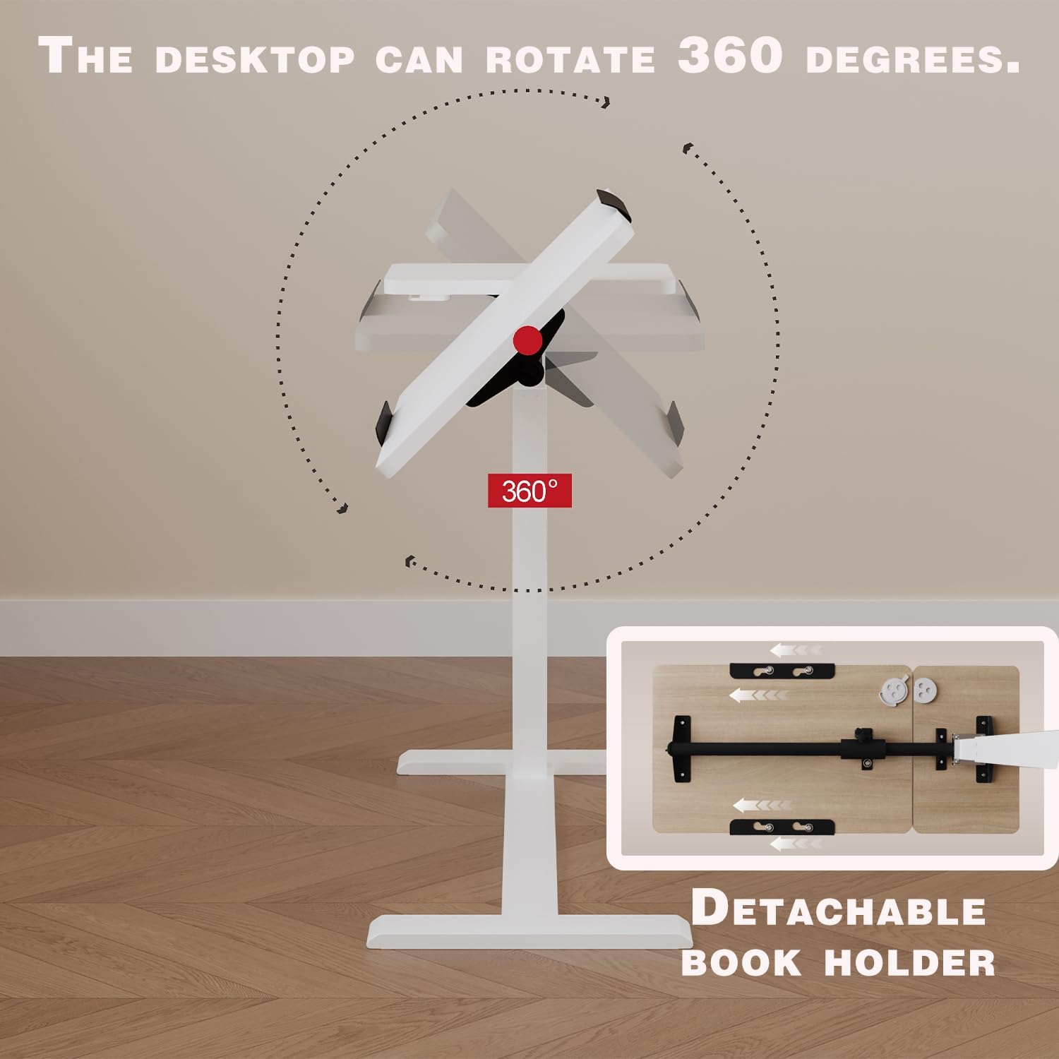 Adjustable Overbed Bedside Table with Wheels Pneumatic Mobile Standing Laptop Desk Rolling Computer Cart Movable Couch Desk Hospital Home Use, White