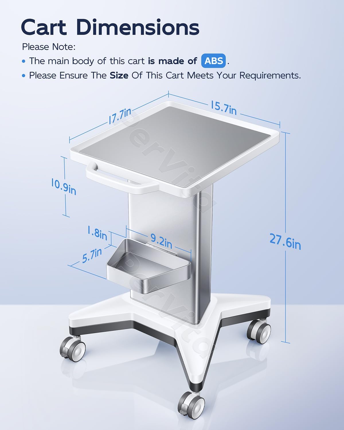 Medical Utility Cart with 4 Swivel Wheels, 100 lbs Capacity for PSP10/PSP15 Shockwave Machines, Beauty, Medical, Office & Home Use Equipment, 15.7x17.3 in Non-Slip Platform & Gel Tray