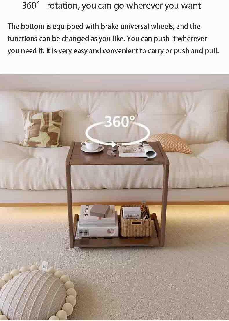 Overbed Table with Wheels,Solid Wood Sofa Side Cabinet Movable Table Living Room C-Shaped Tea Table,Hospital and Home Medical Use(Size:40cm,Color:Wood Color)