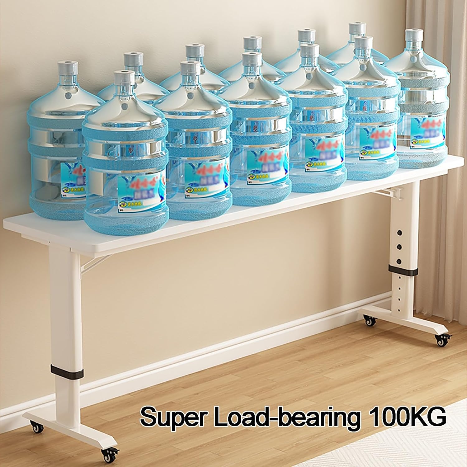 360°Swivel Overbed Table with Wheels,Adjustable Height Mobile Bed Desk,Heavy Duty Metal Leg Rolling Laptop Table for Hospital Home Use Standing Desk Compatible(120x50x68cm, Golden Oak)