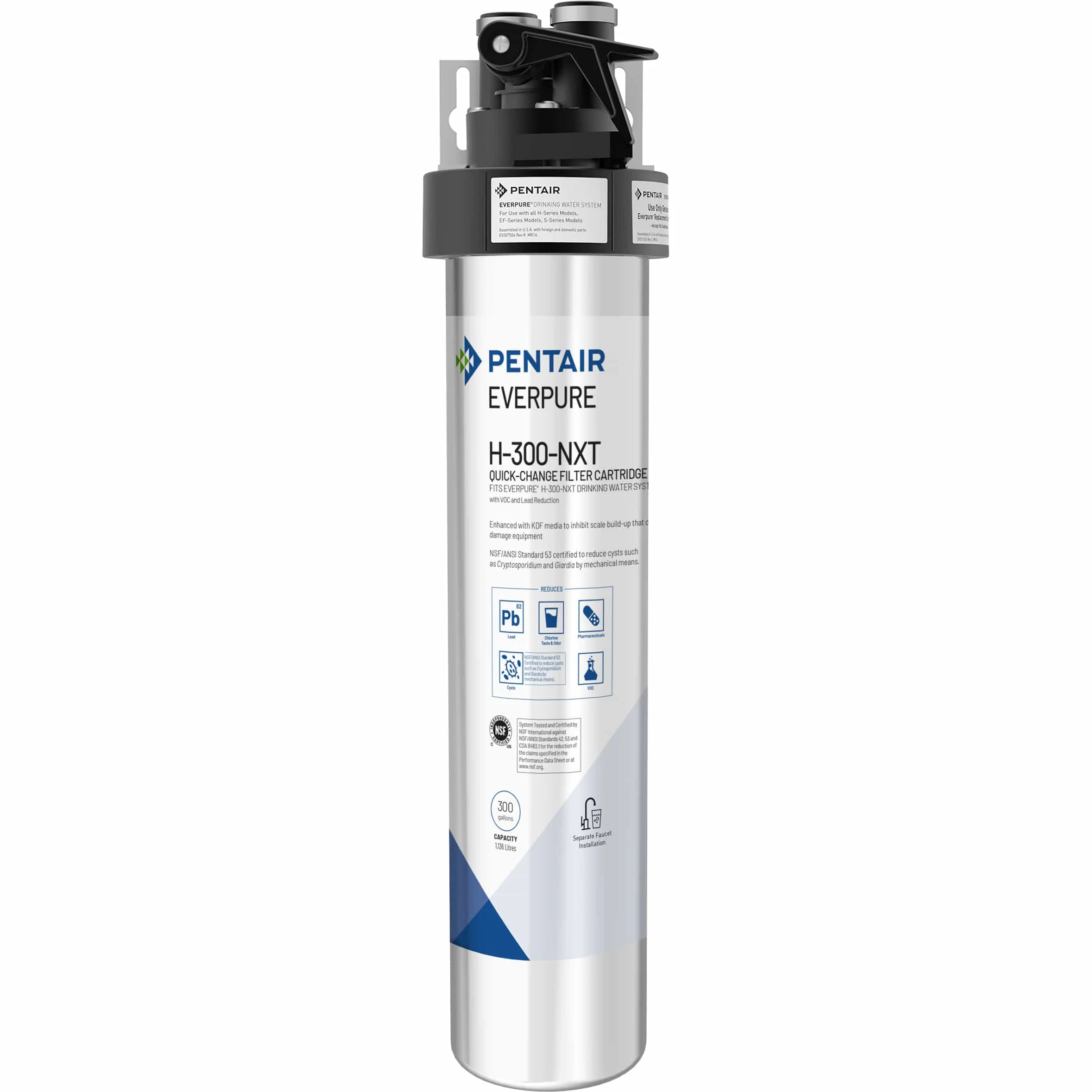 Pentair Everpure H-300-NXT Drinking Water System, 300 Gallon Capacity, Reduces Chlorine Taste & Odor, Lead, VOCs, Sediment, NSF Certified, Made in USA (EV927151)