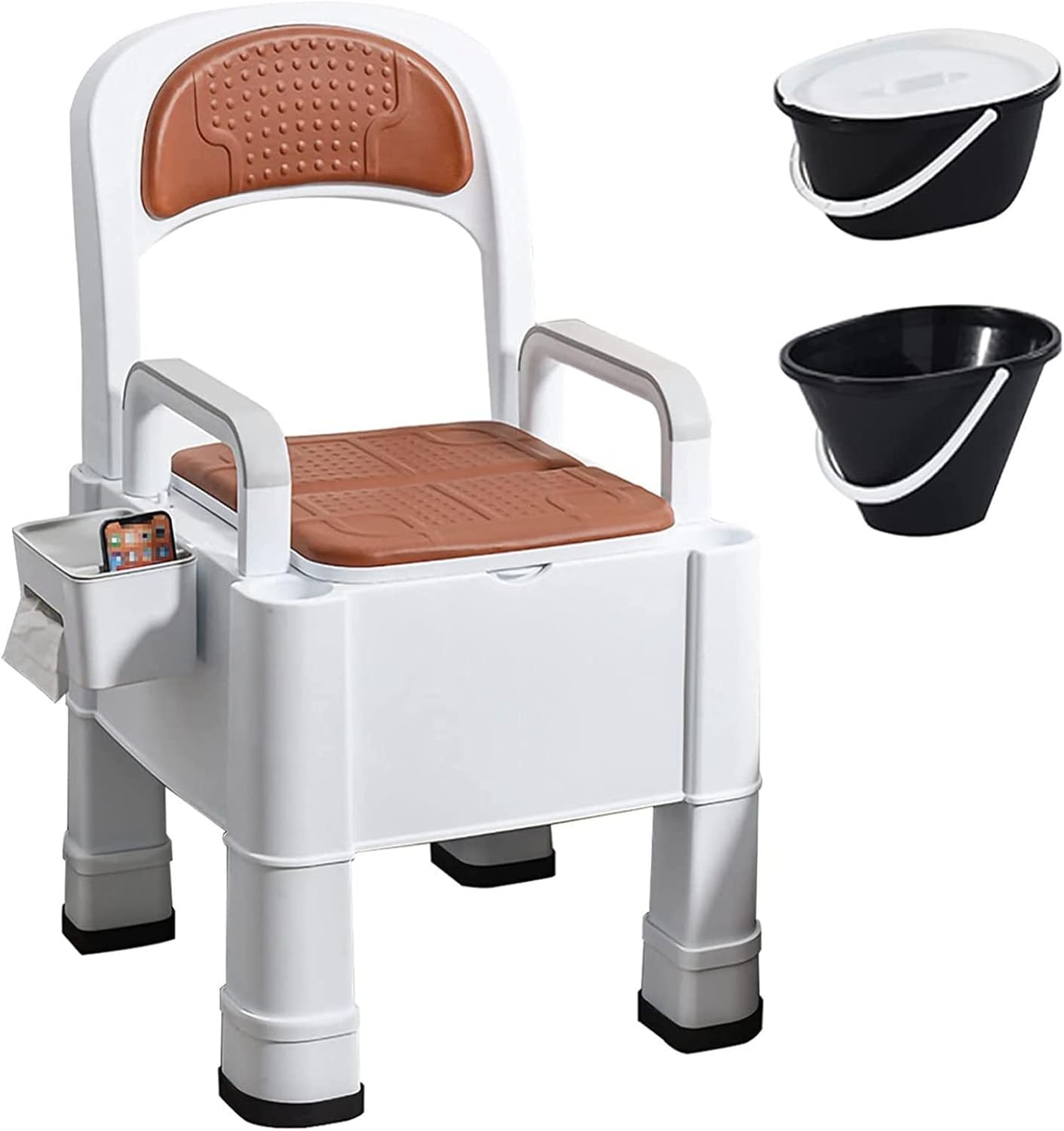 3-in-1 Mobile Bedside Commode Chair, Bedside Commodes Portable Toilets for Home Use Height Adjustable Suitable for People with Disabilities The Elderly with Two Buckets