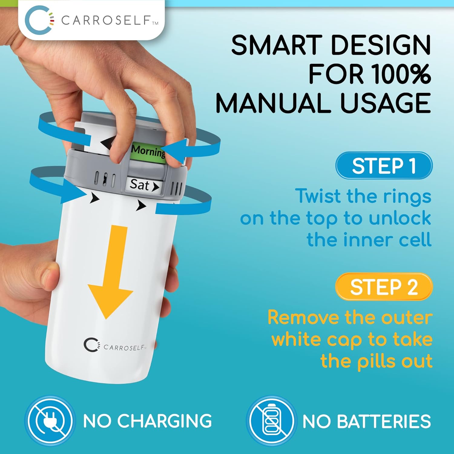 Complete Pill Dispenser System with to-Go Box, Pill Cutter & Extra Cartridges – Weekly AM/PM Pill Organizer for 4 Daily Doses, Travel Pill Case & Medication Organizer for Home and On-The-Go